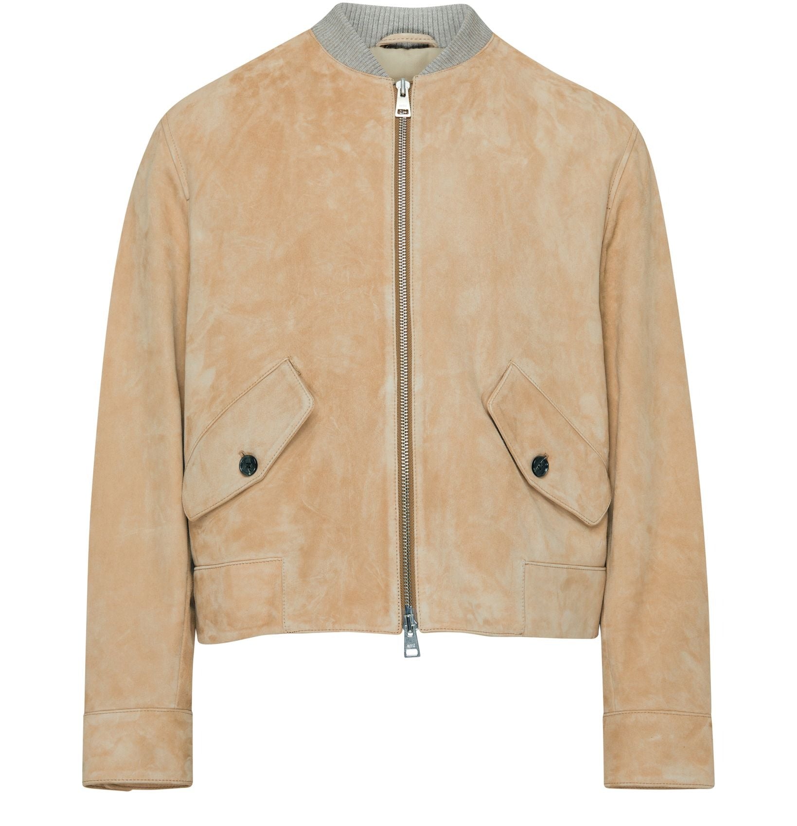 Ami Mens Suede Leather Bomber Jacket Medium Champagne Tan Ultra Soft