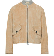 Ami Mens Suede Leather Bomber Jacket Medium Champagne Tan Ultra Soft