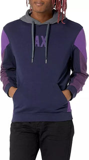 Armani Exchange Mens Colorblocked Logo-Print Hoodie Sweatshirt Purple Blue XL