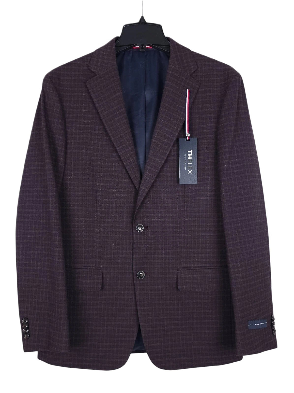 Tommy Hilfiger Mens Modern fit Sport Coat Blazer 38 R Burgundy Red Plaid