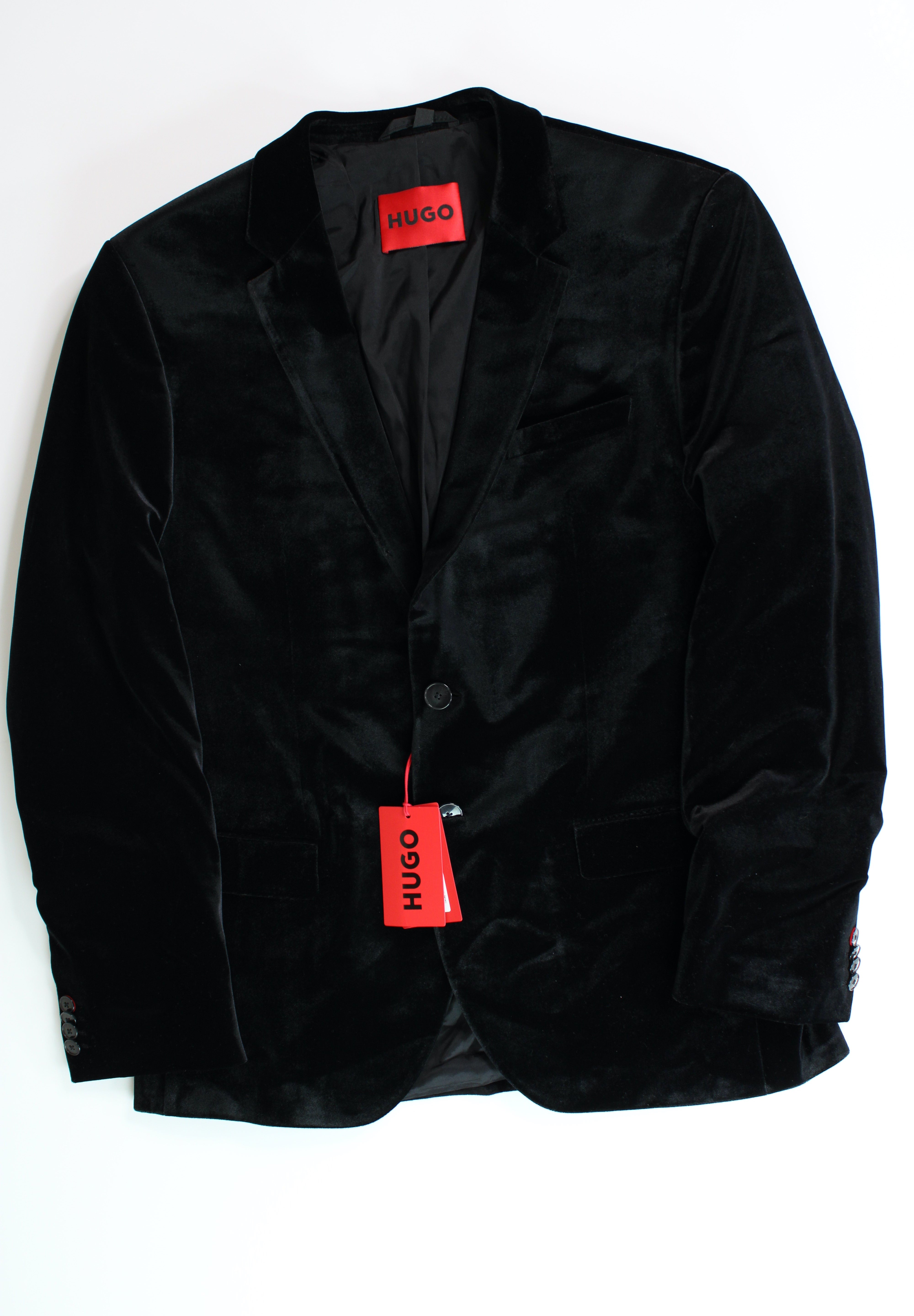 HUGO BOSS Mens Modern-Fit Velvet Dinner Tuxedo Jacket Black 42R