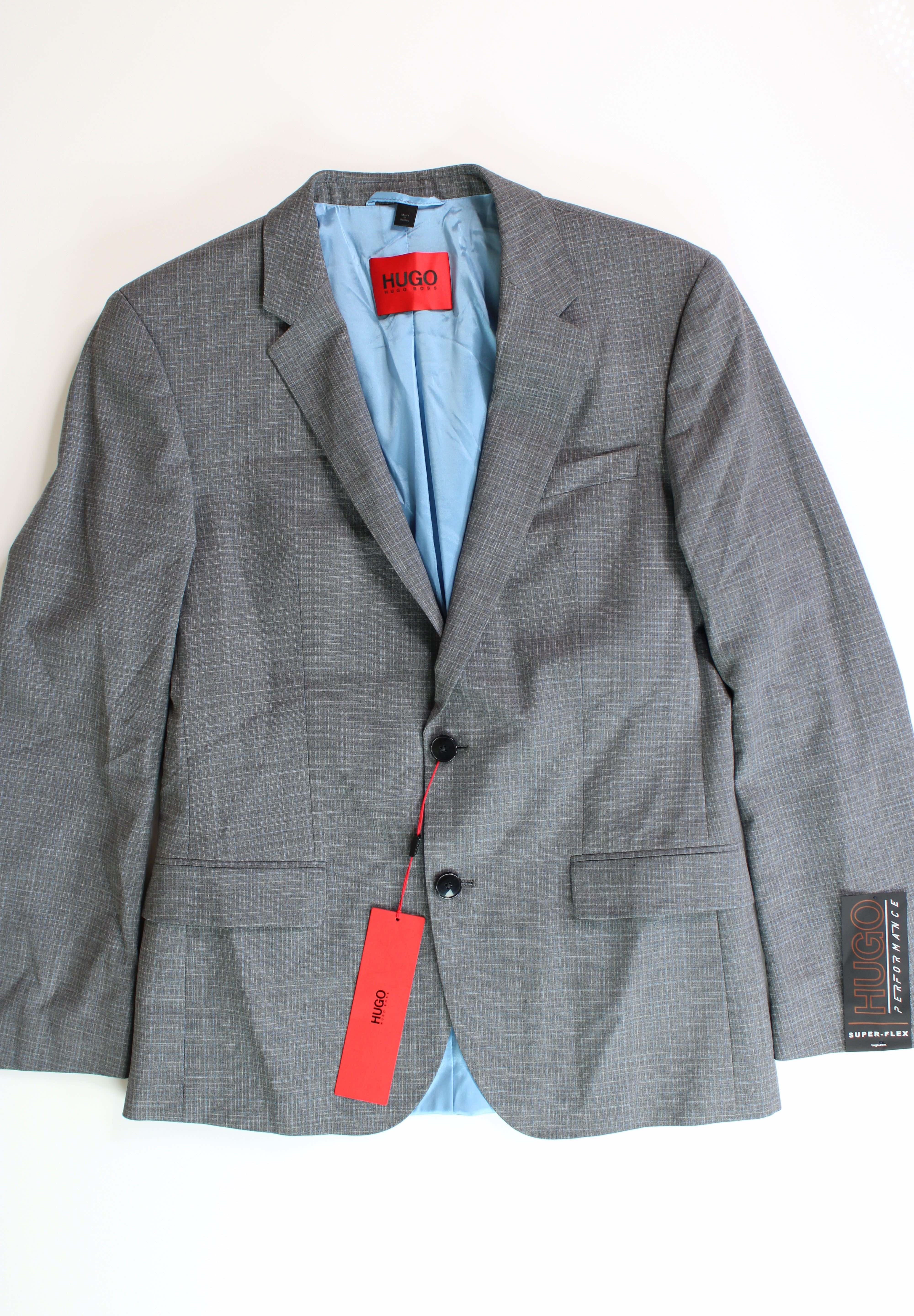 HUGO BOSS Men's Slim-Fit Stretch Mélange Wool Suit Jacket 38R Mid Grey