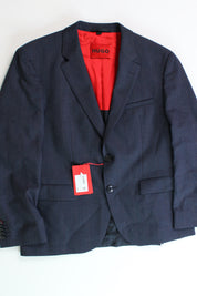 HUGO BOSS Men's Modern-Fit Wool Suit Jacket 42S Navy Blue Plaid