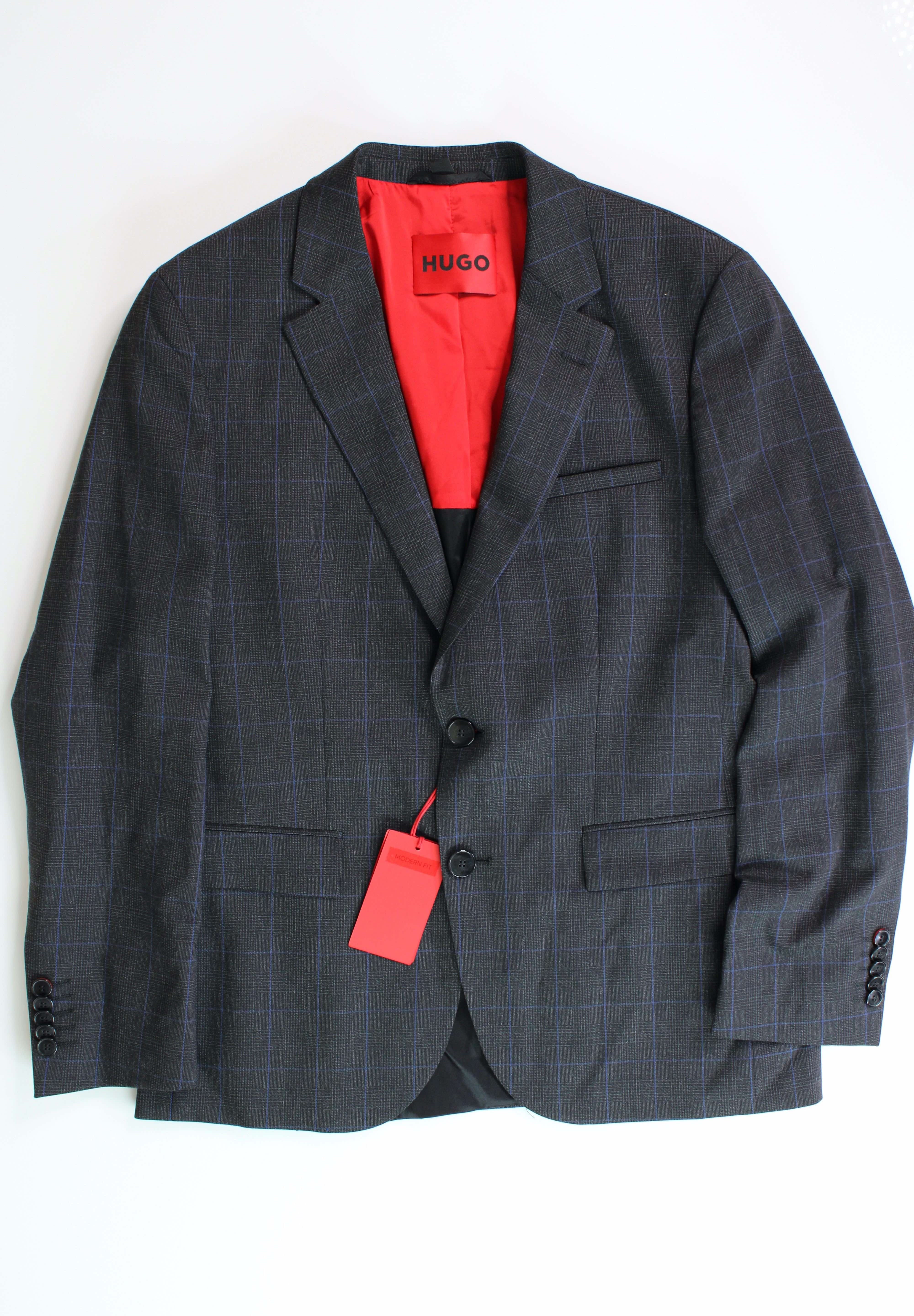 HUGO BOSS Men's Suit Jacket 36R Charcoal Plaid Modern Fit Wool