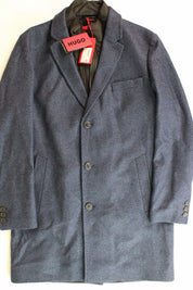 Hugo Boss Mens Milogan Wool Blend Textured Slim Fit Over Coat 42R Blue