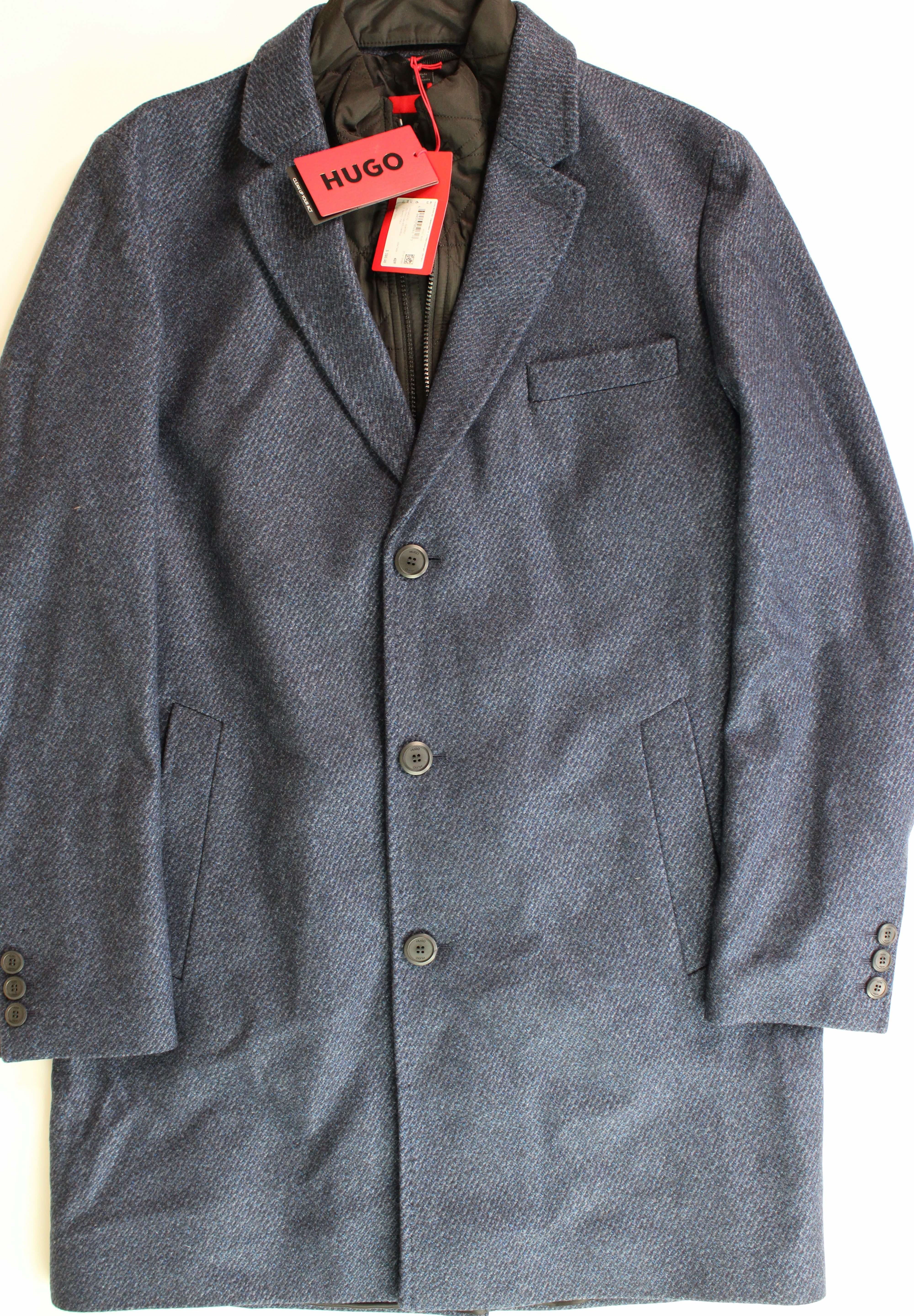 Hugo Boss Mens Milogan Wool Blend Textured Slim Fit Over Coat 46R Blue
