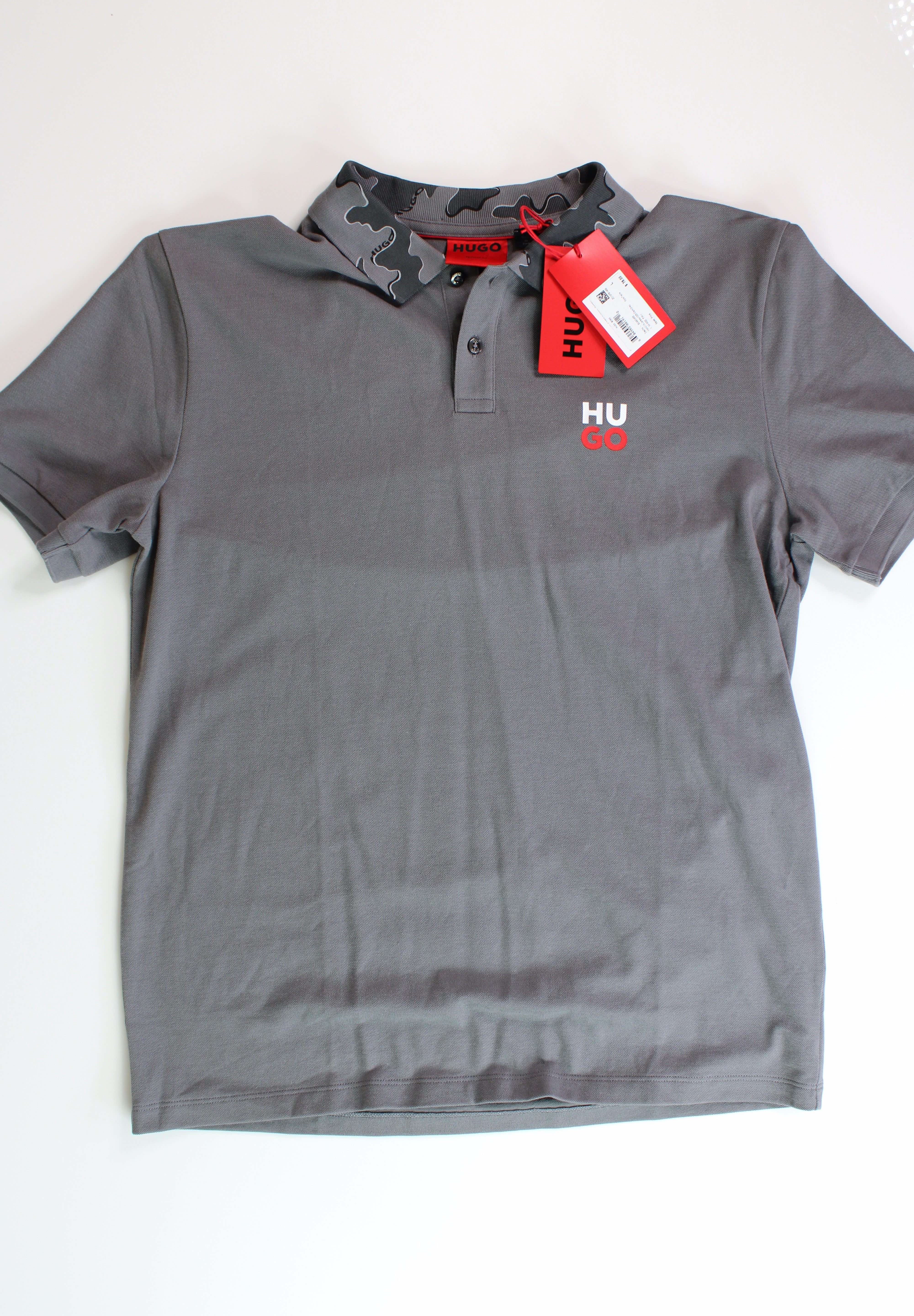 HUGO BOSS Men's Decho Camo-Collar Polo Shirt Large Grey