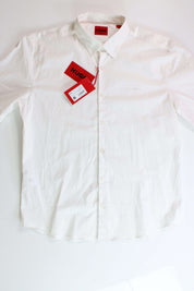 HUGO BOSS Mens Slim-Fit Tonal Embroider Button Down Short Sleeve Shirt White XL
