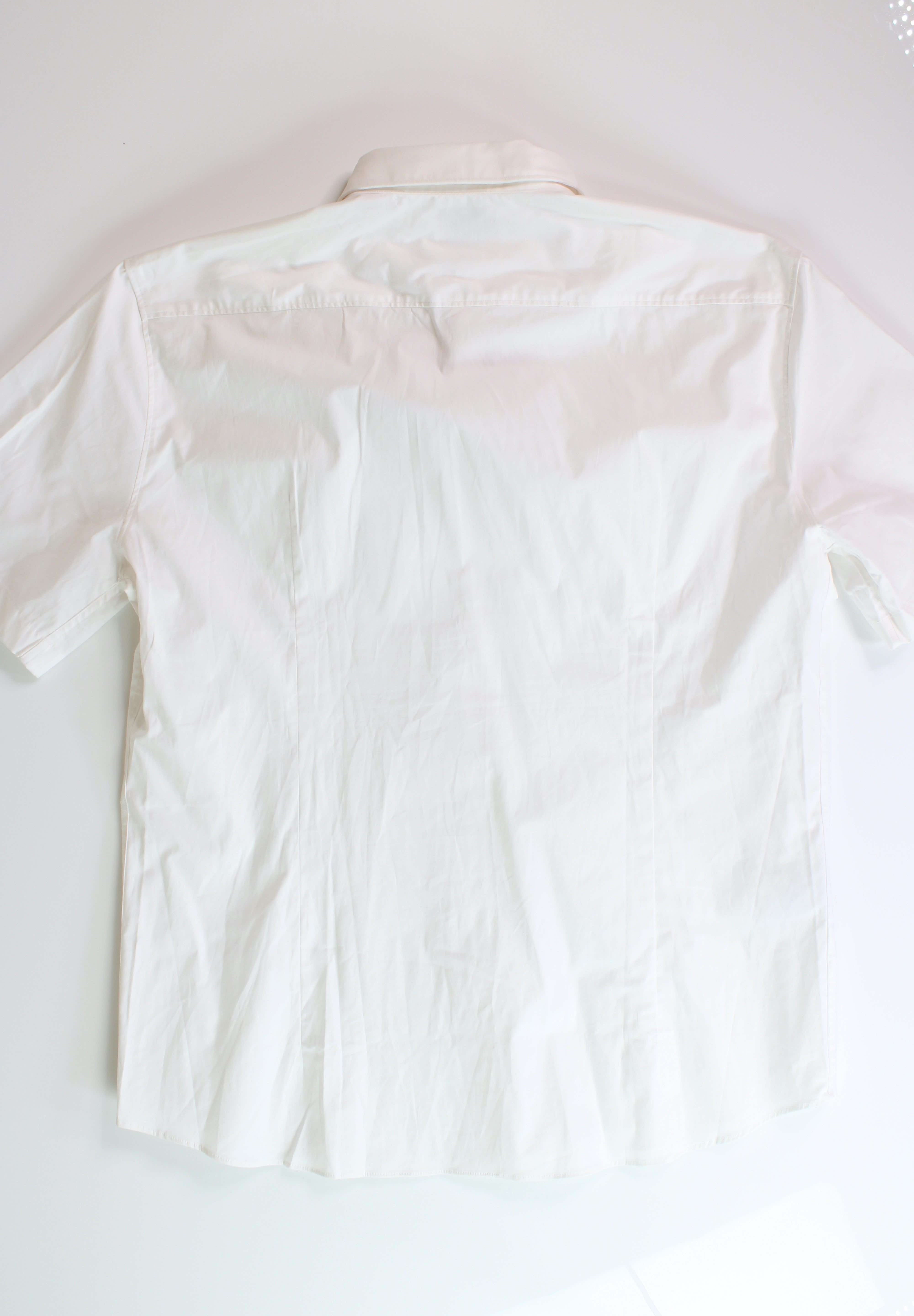 HUGO BOSS Mens Slim-Fit Tonal Embroider Button Down Short Sleeve Shirt White XL