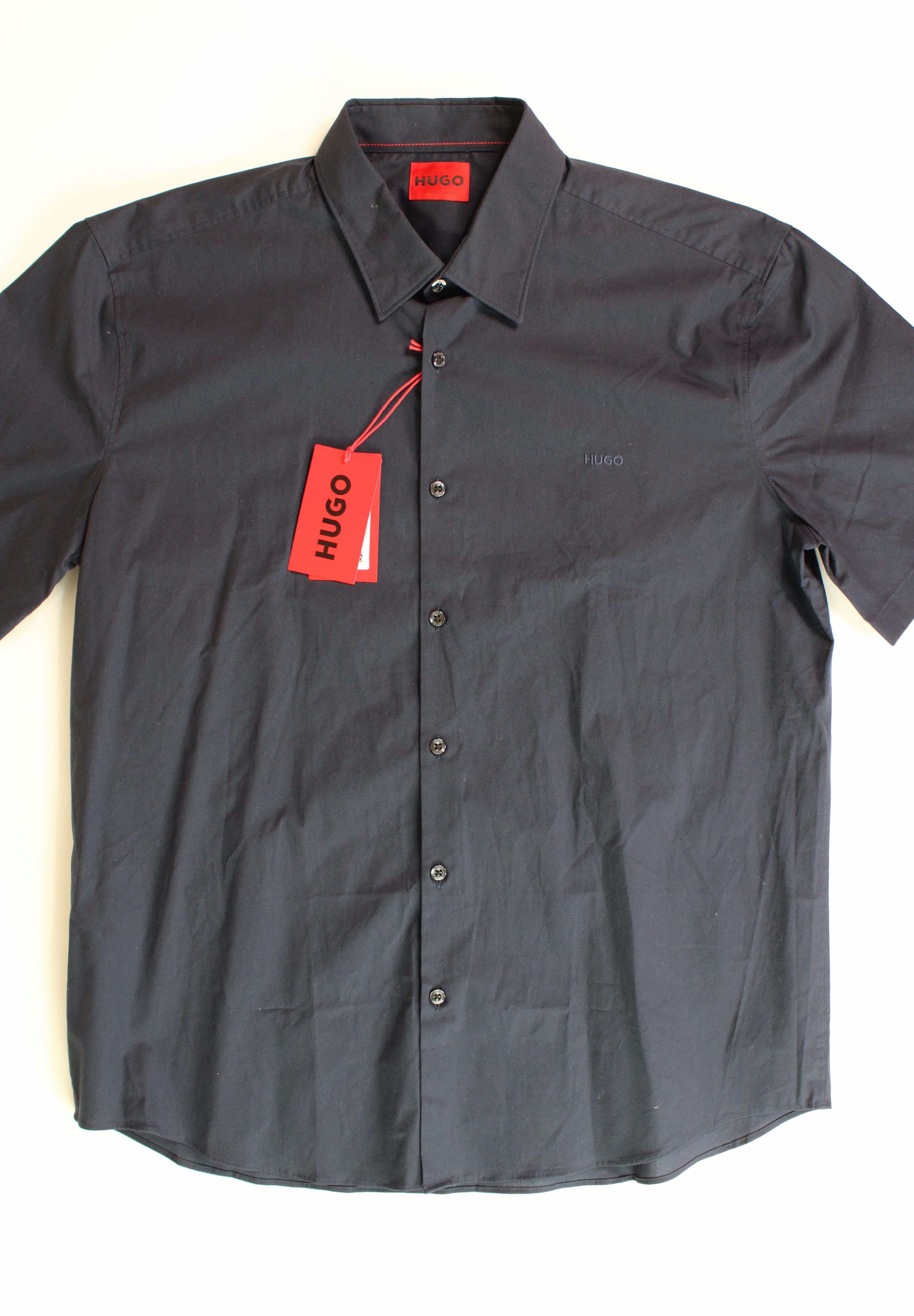 HUGO BOSS Mens Diegol Slim-Fit Short-Sleeve Shirt Dark Blue 2XL