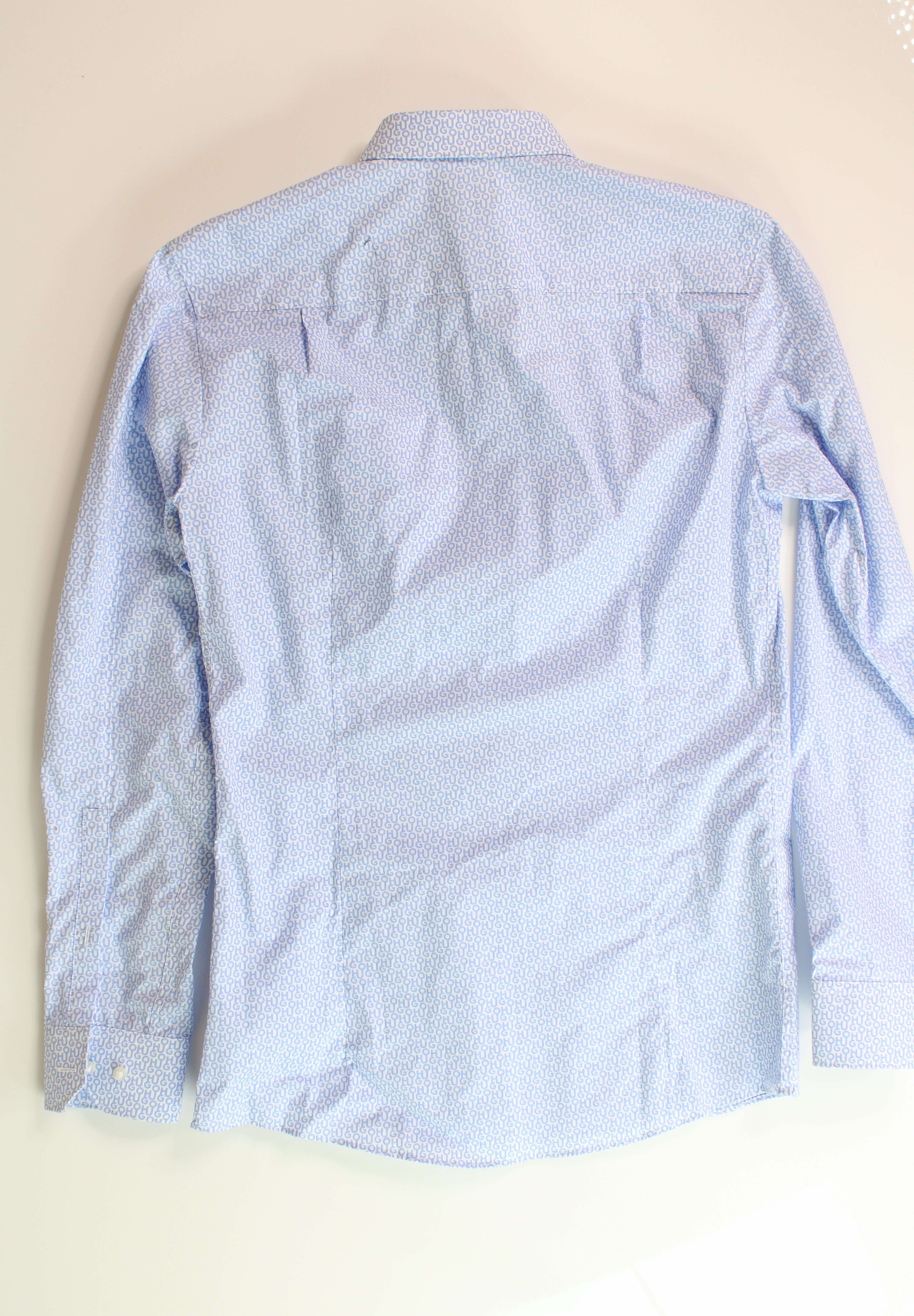 HUGO BOSS Mens Elisha Extra Slim Fit Allover Logo Print Dress Shirt Size 38 / 15