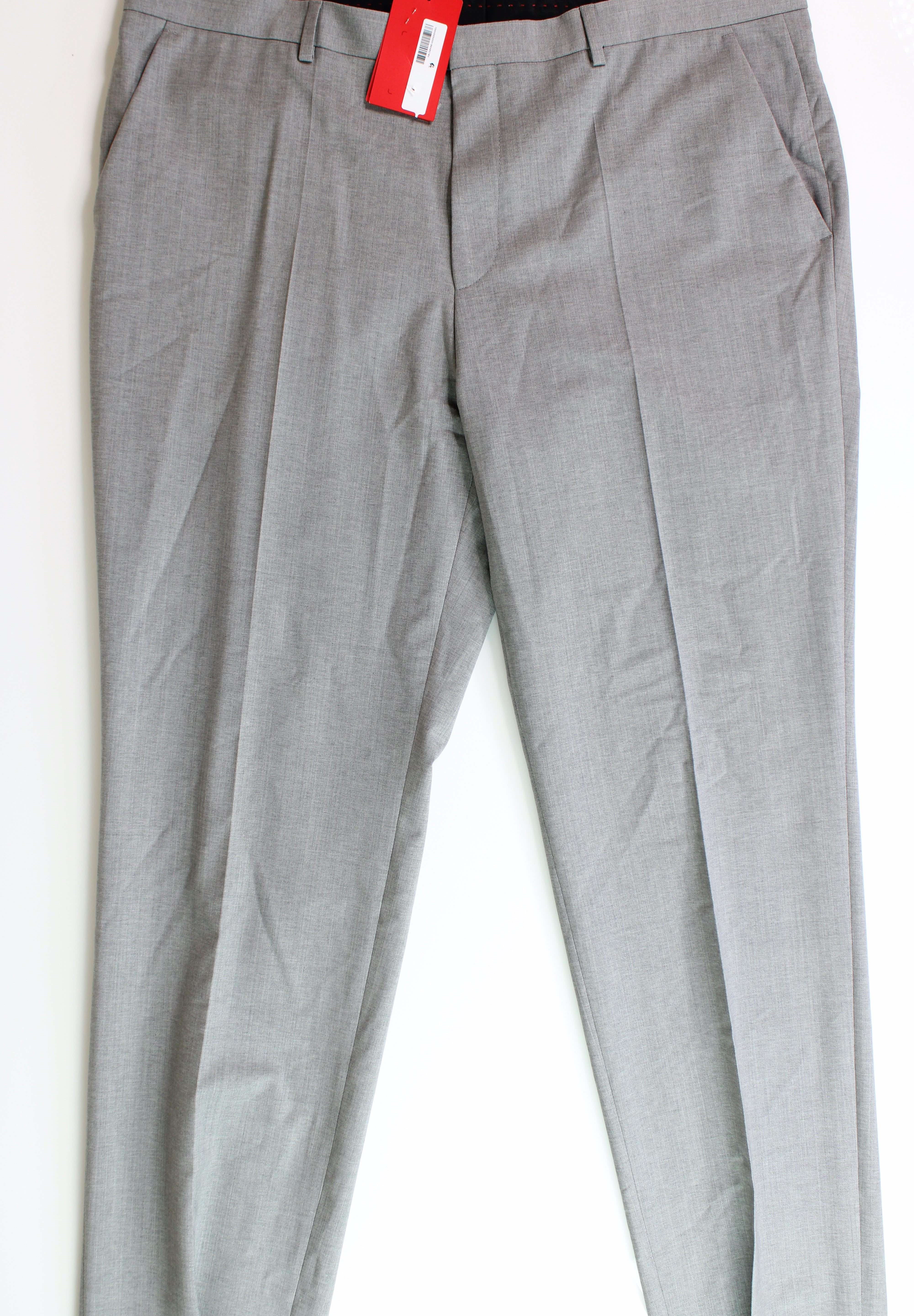 HUGO Boss Men's Gray Textured Modern-Fit Wool Suit Dress Pants 40 x 32