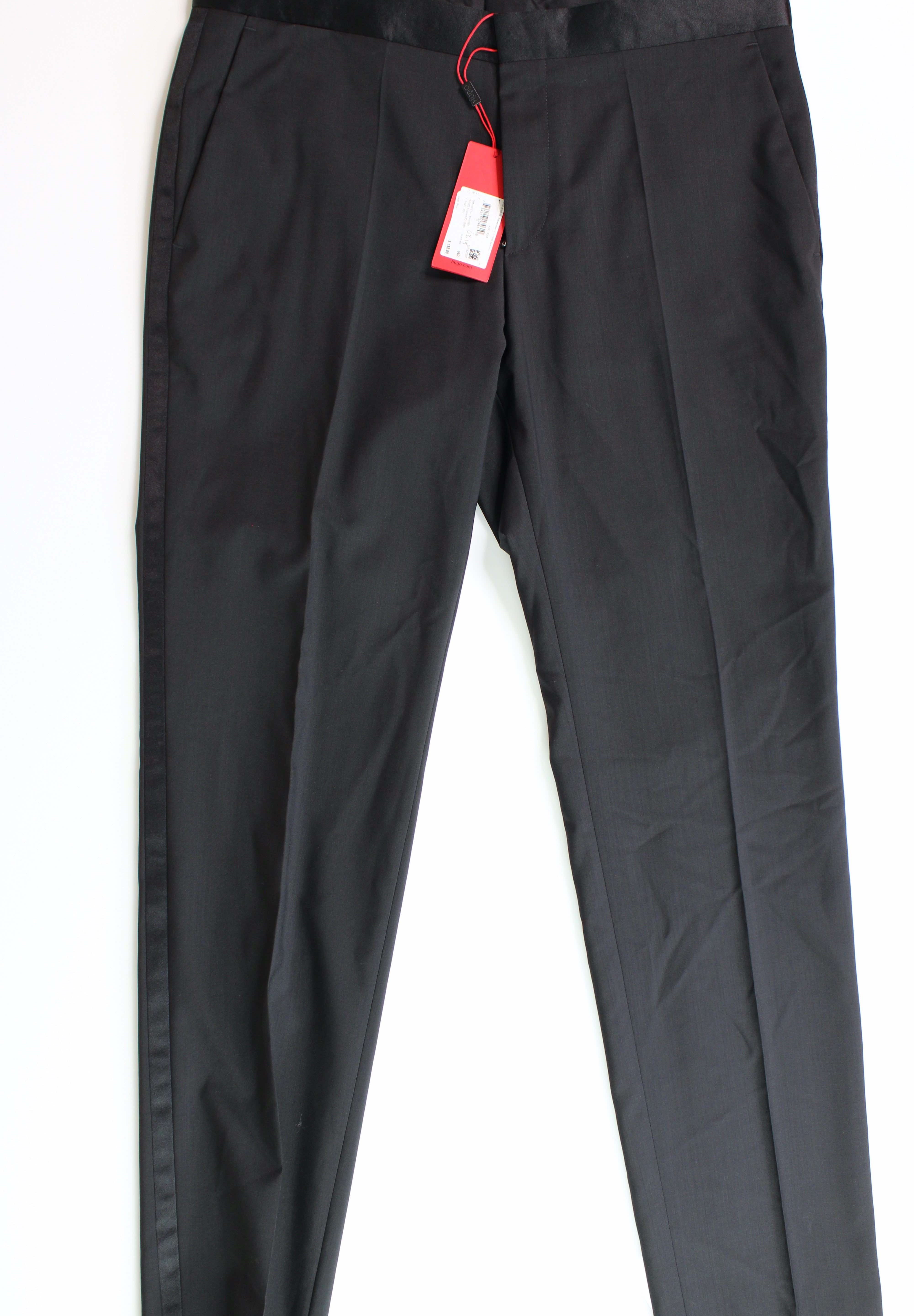 Hugo Boss Griffin Slim Fit Black Tuxedo Pants 34 x 32 Black Flat Front