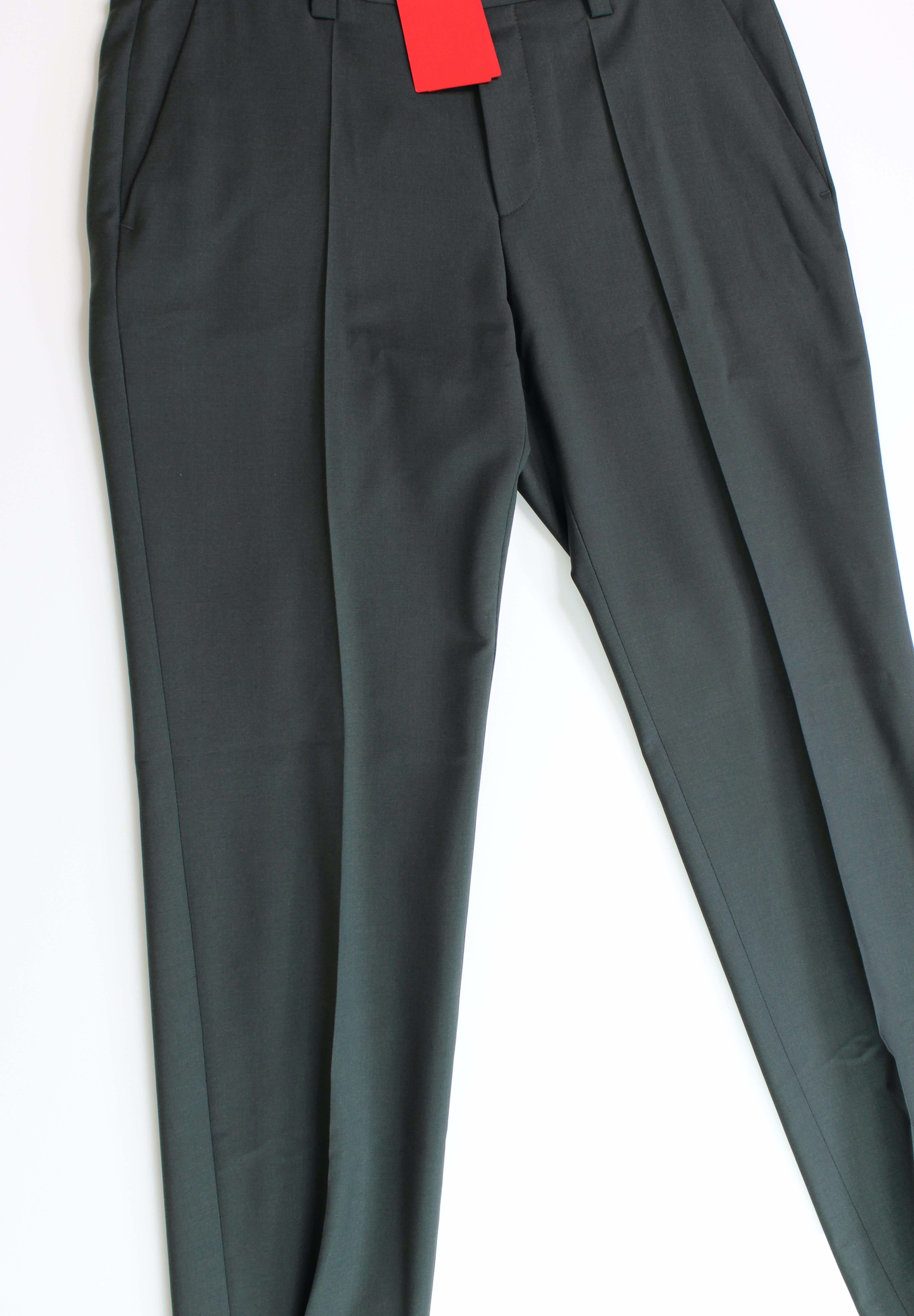 HUGO Boss Men's Suit Dress Pants 32 x 32 Slim-Fit Olive Green Wool