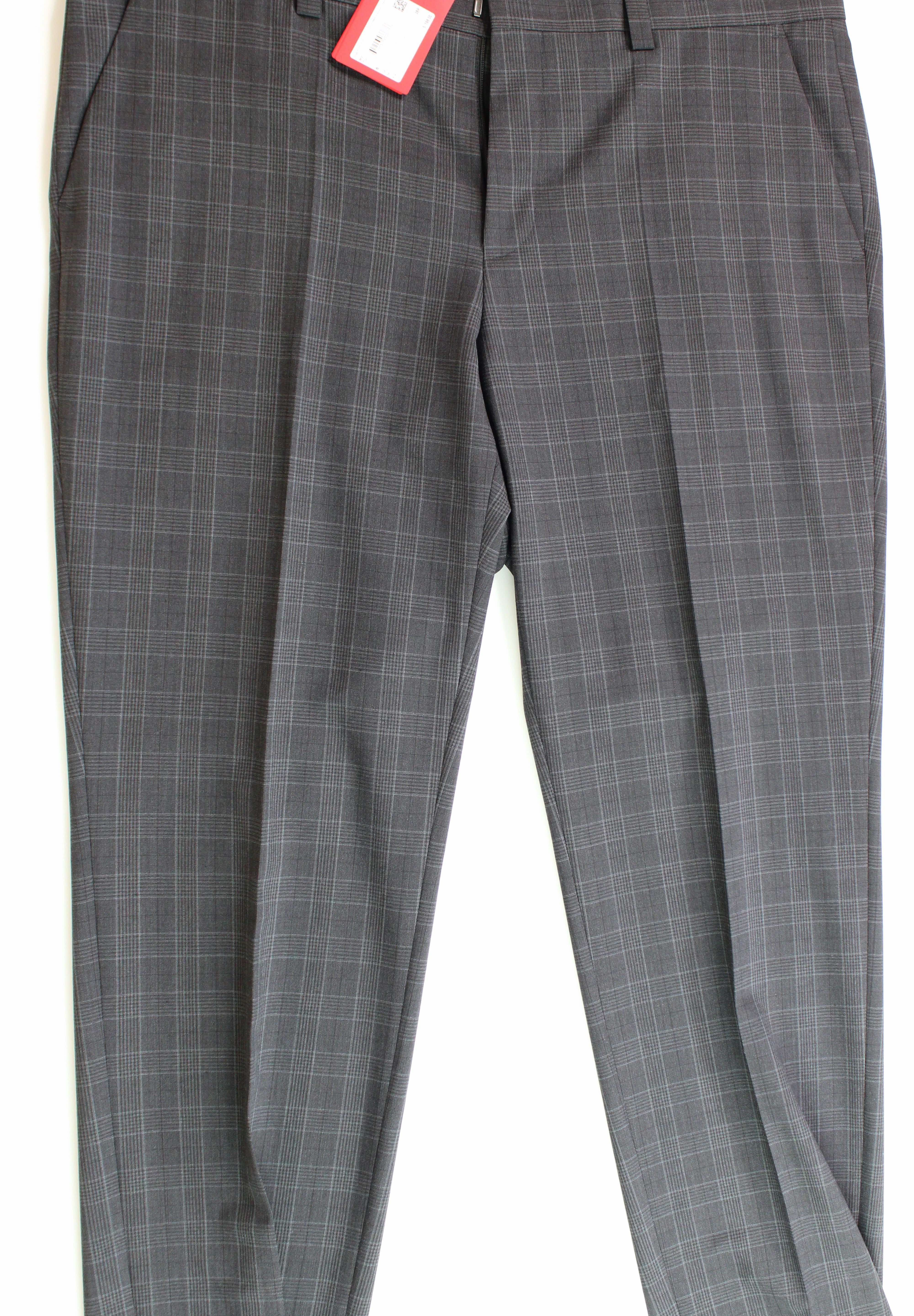 HUGO BOSS Men's Modern-Fit Check Suit Dress Pants 34 x 32 Charcoal Grey