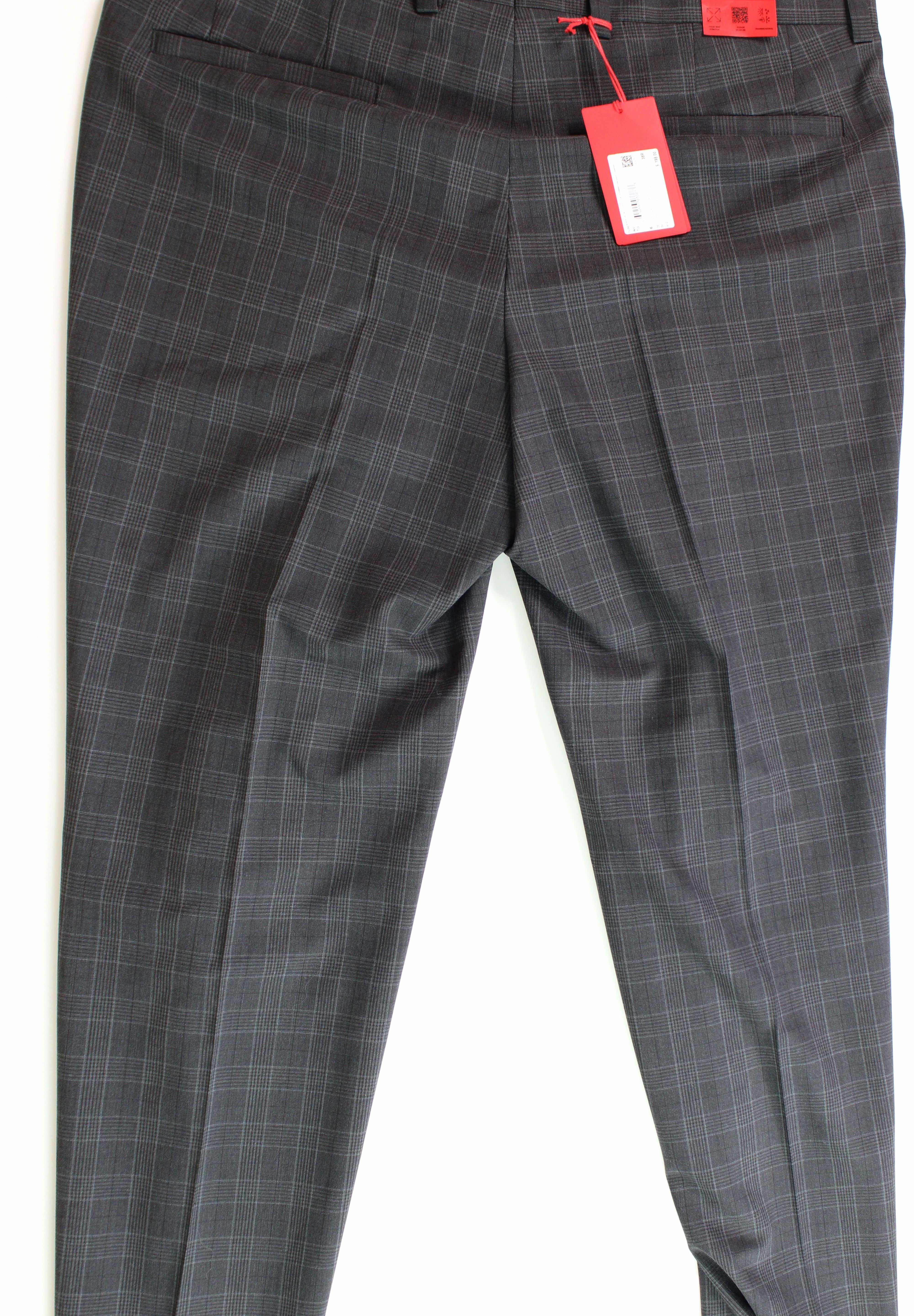 HUGO BOSS Men's Modern-Fit Check Suit Dress Pants 34 x 32 Charcoal Grey