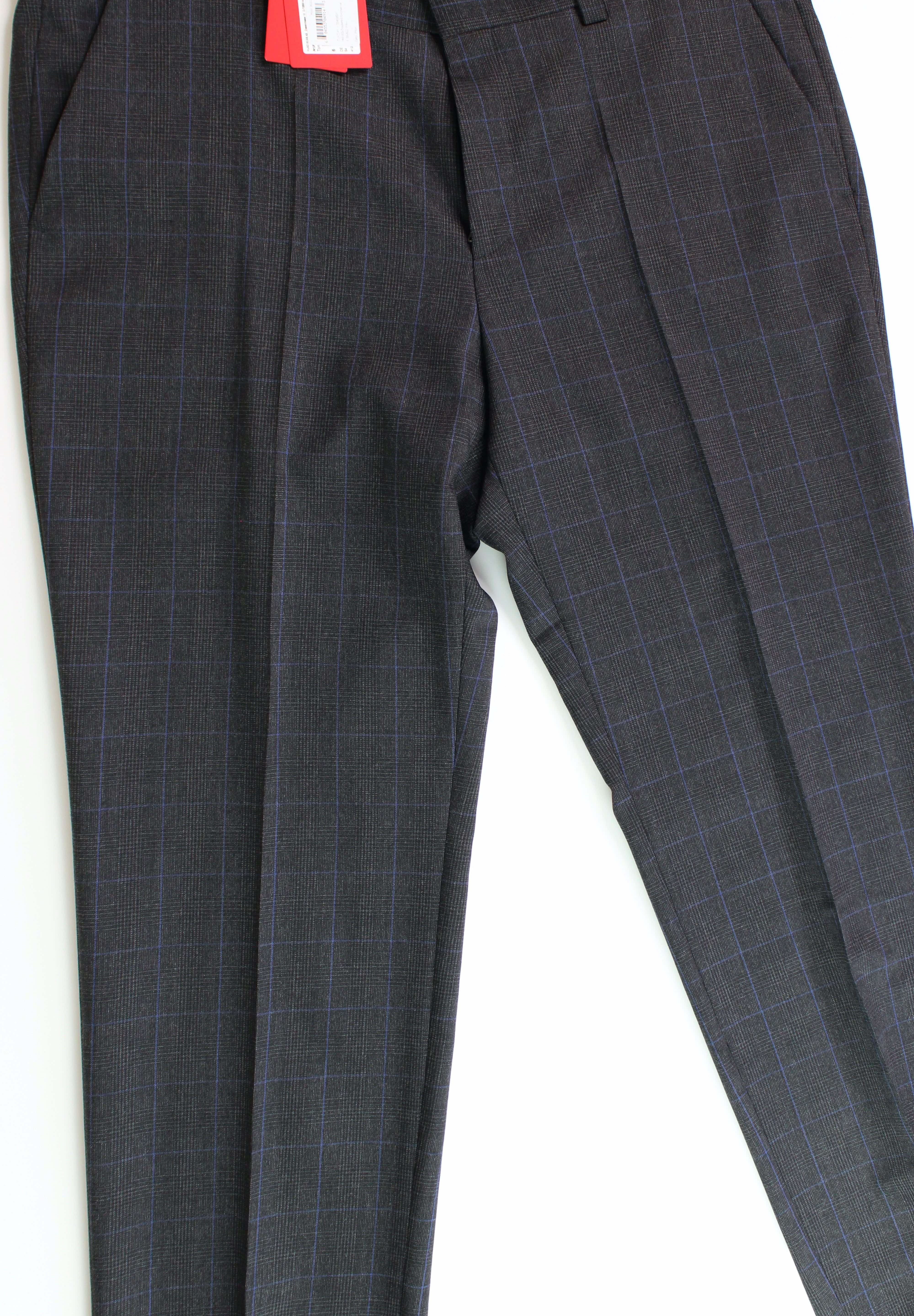 Hugo Boss Mens Modern-Fit Wool Plaid Suit Dress Pants Charcoal Grey 38 x 32