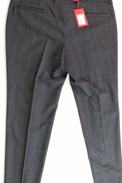 Hugo Boss Mens Modern-Fit Wool Plaid Suit Dress Pants Charcoal Grey 38 x 32