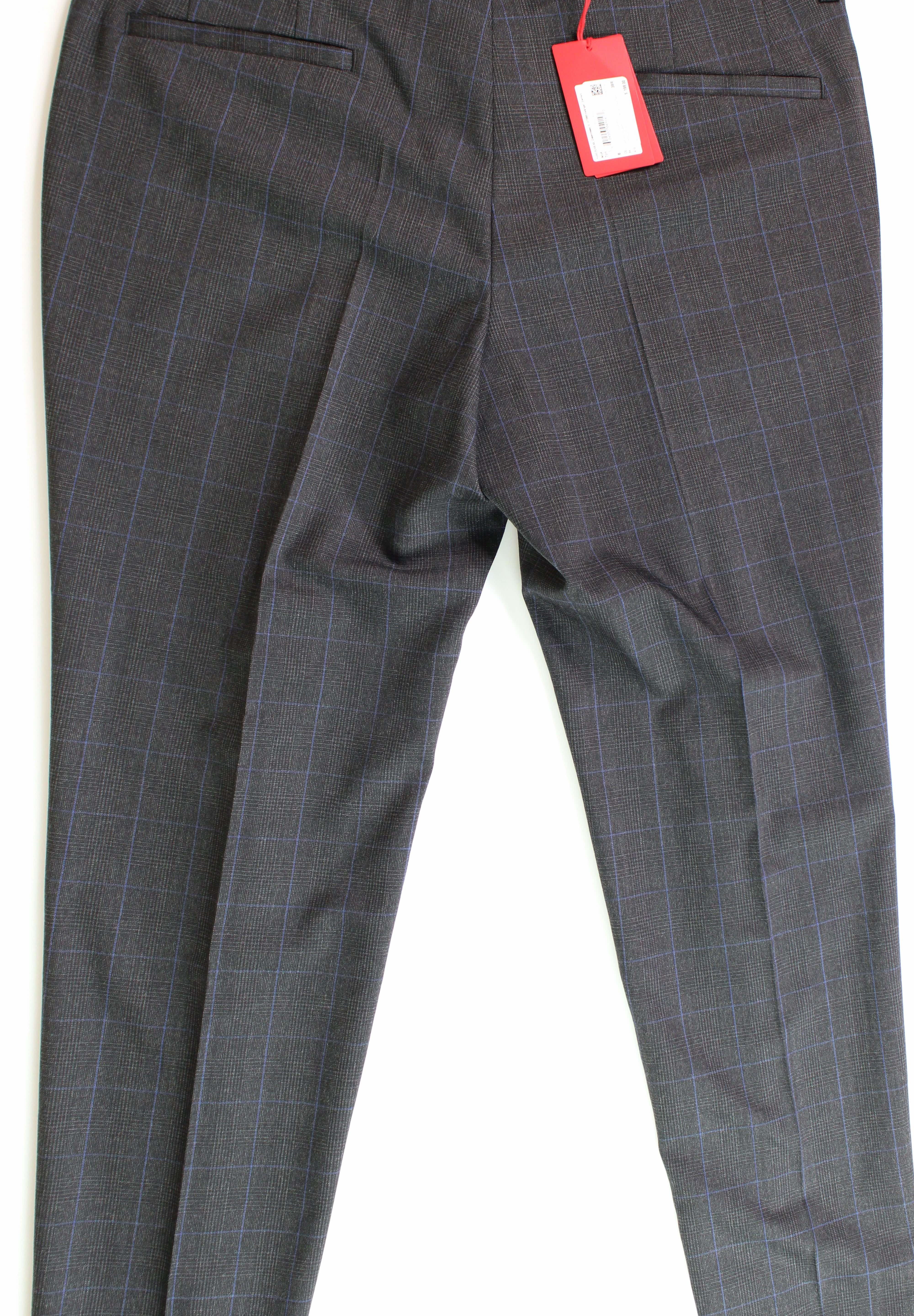 Hugo Boss Mens Modern-Fit Wool Plaid Suit Dress Pants Charcoal Grey 38 x 32