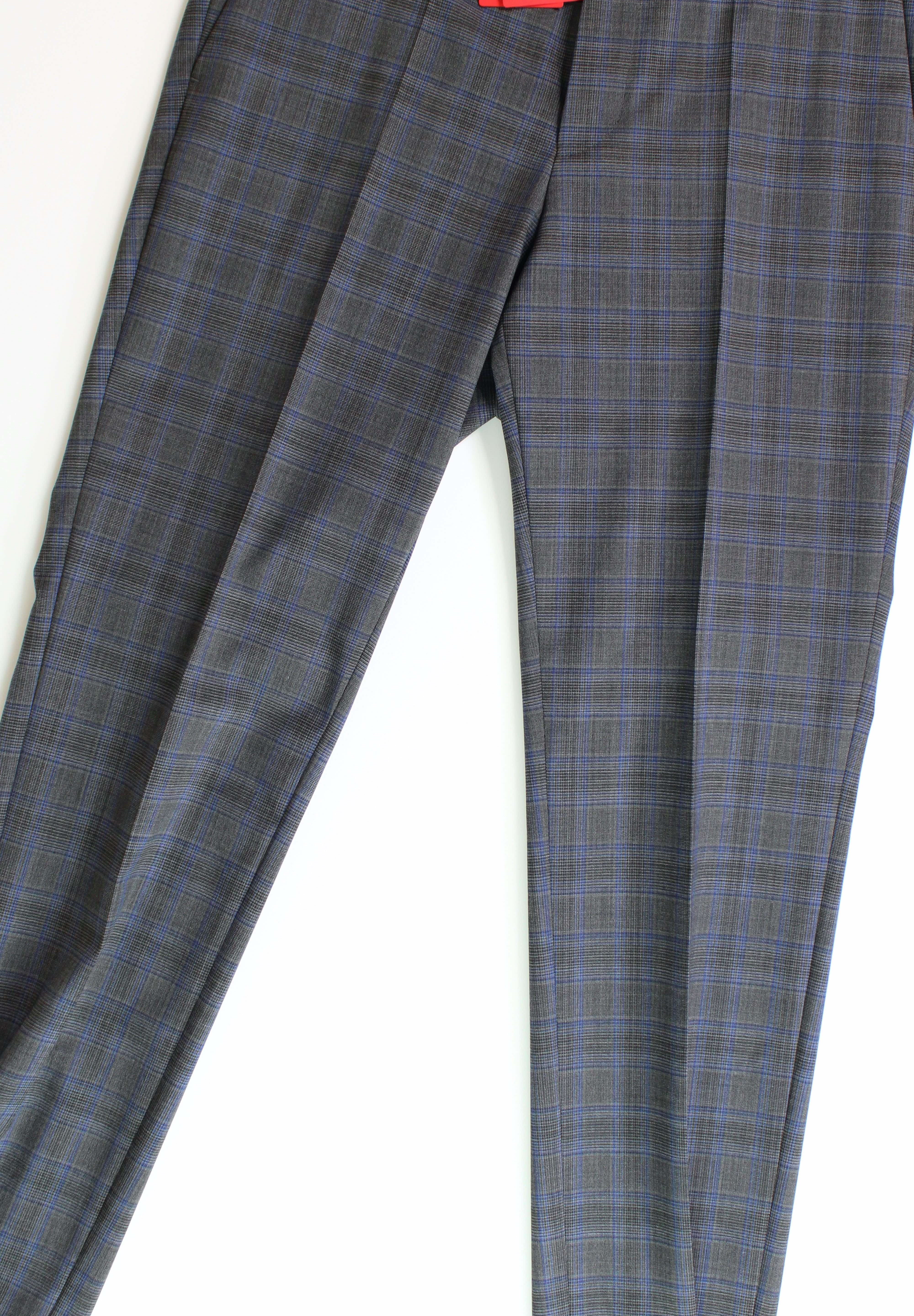 HUGO Mens Slim-Fit Suit Dress Pants Plaid Grey 30 x 32