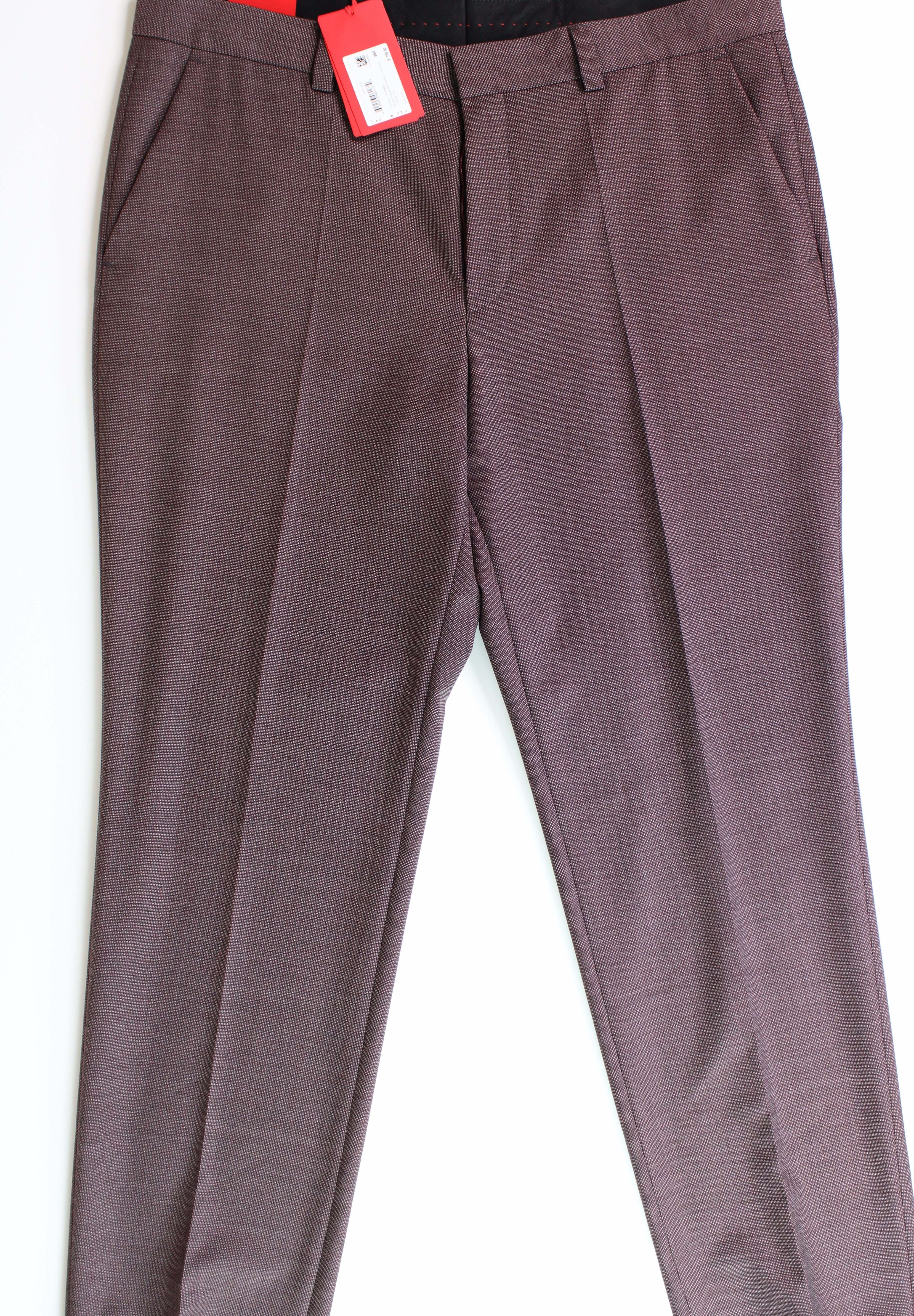 HUGO Boss Men's Suit Dress Pants 30 x 32 Wine Modern-Fit Super Flex Burgundy