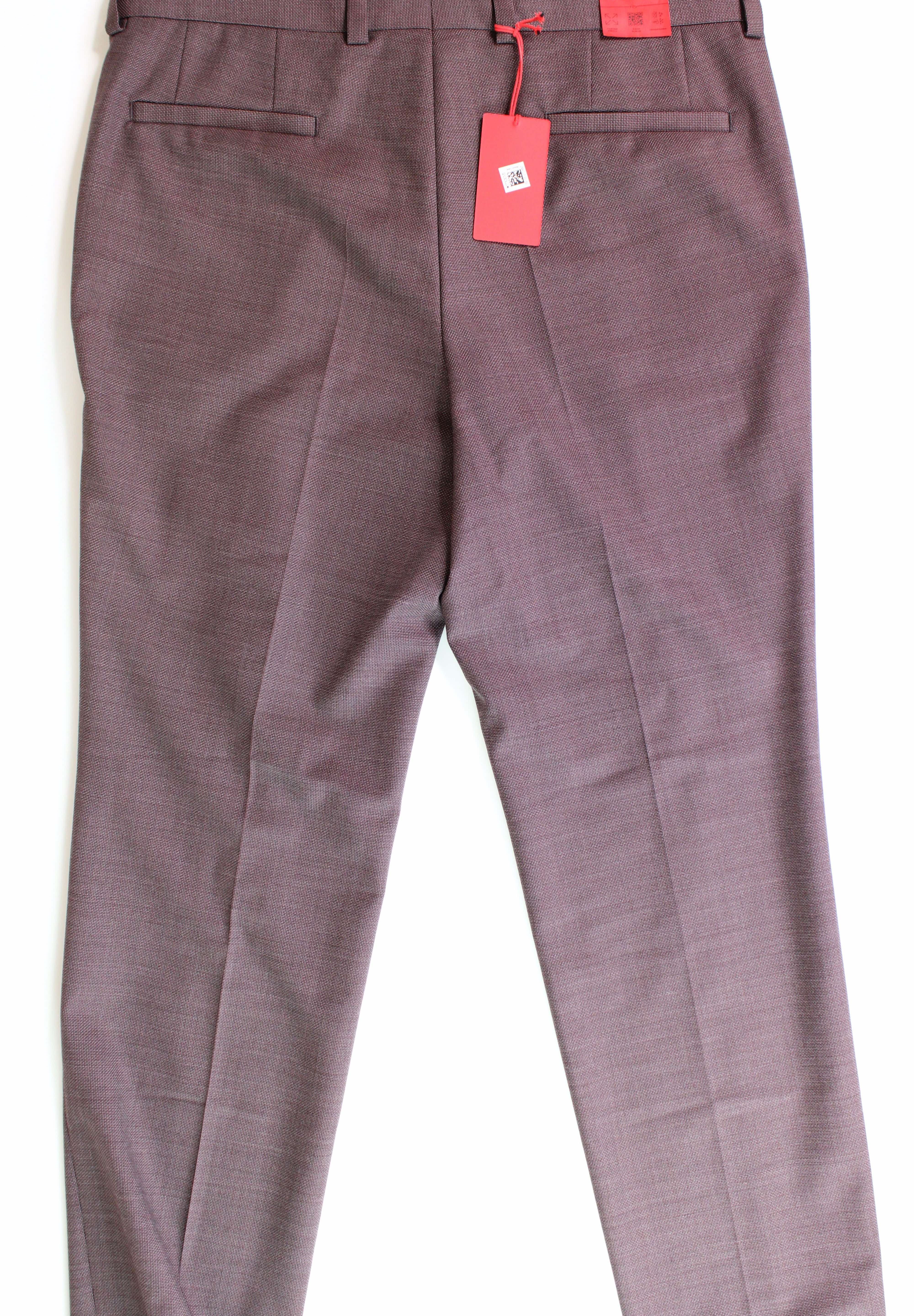 HUGO Boss Men's Suit Dress Pants 30 x 32 Wine Modern-Fit Super Flex Burgundy