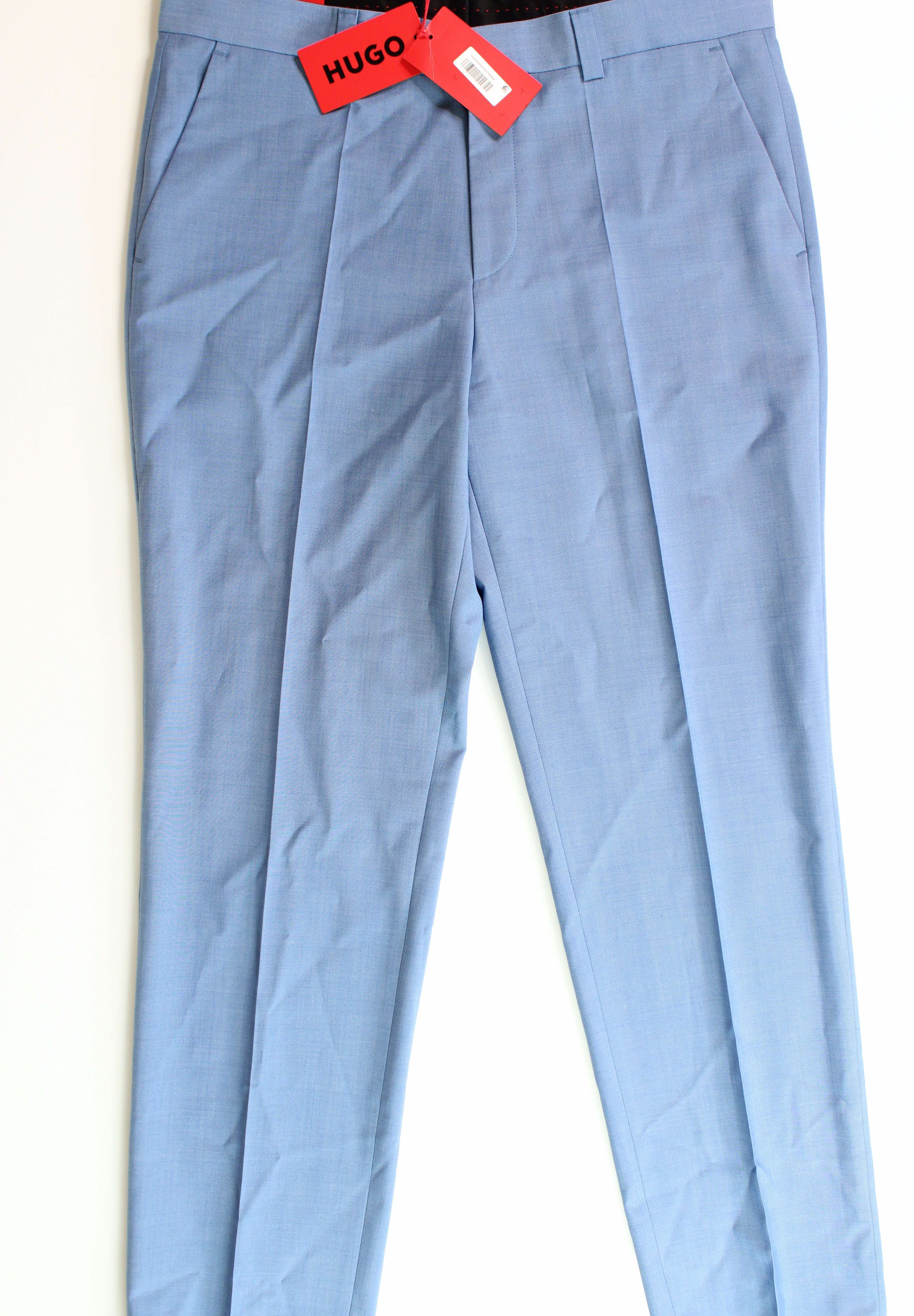 HUGO BOSS Mens Modern-Fit Dress Pants Light Blue 36 x 32 Wool Superflex