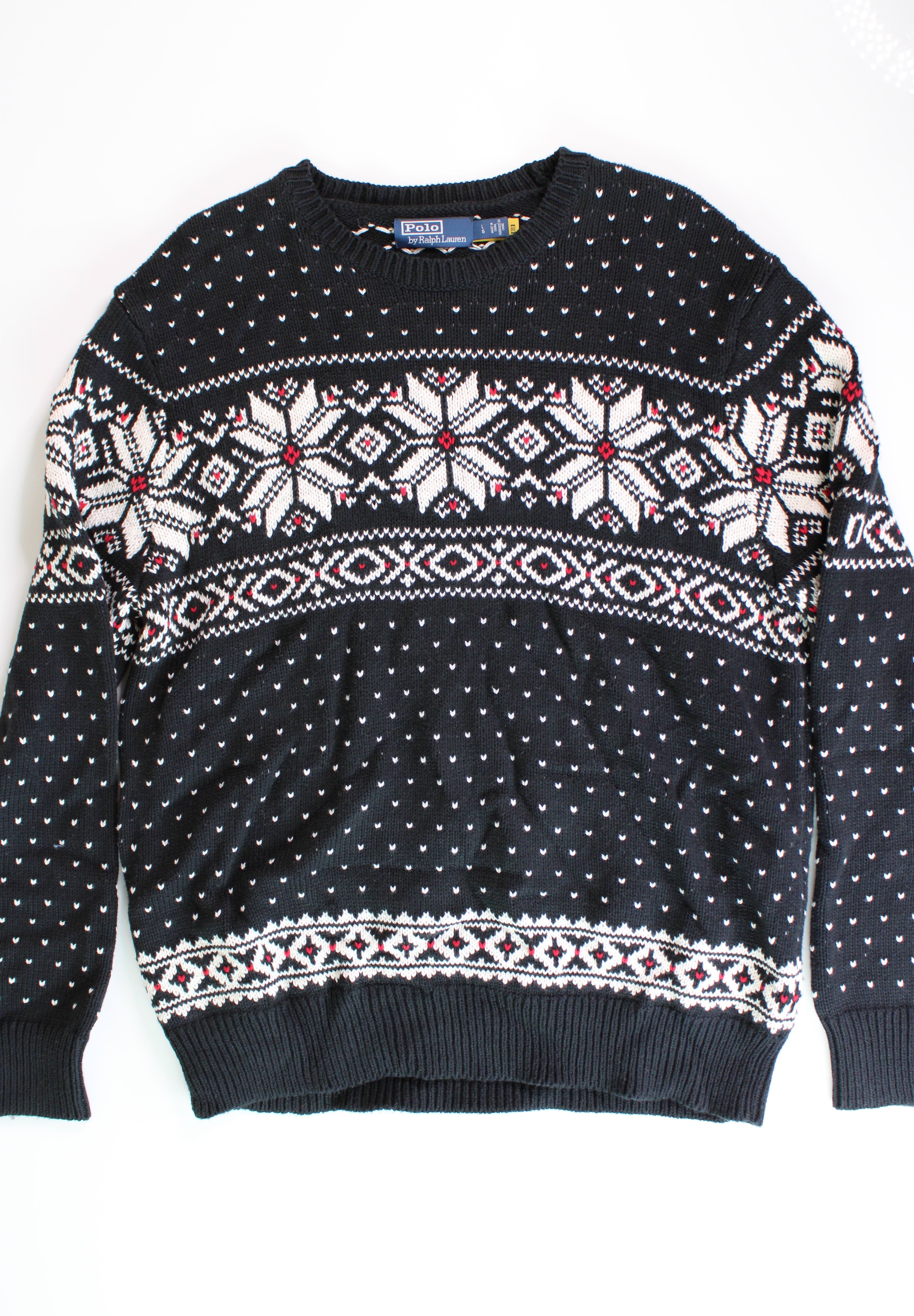 Polo Ralph Lauren Mens Sweater Large Black Cotton / Cashmere Crewneck