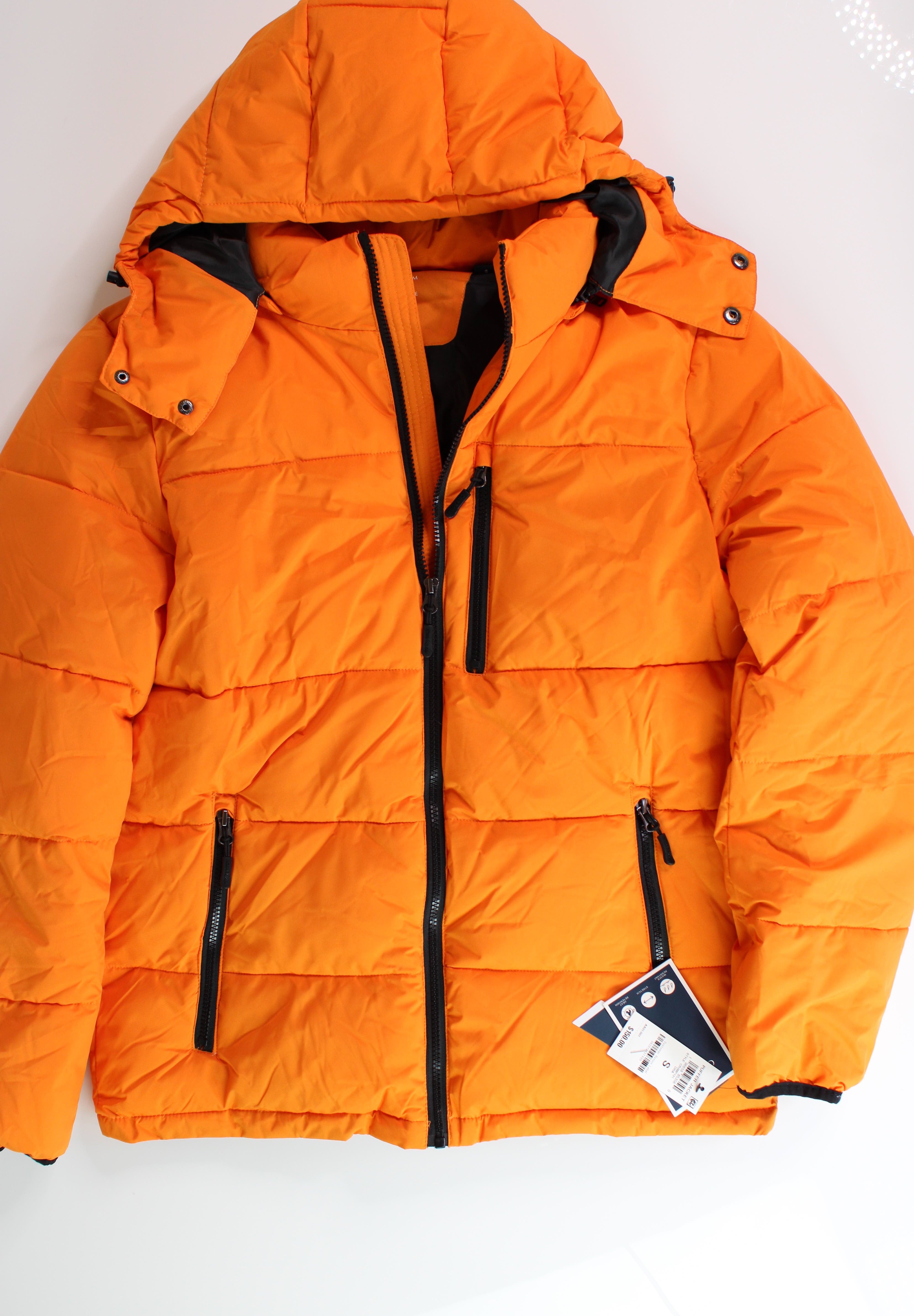 Club Room Mens Puffer Jacket Coat Large Orange Stretch Solid