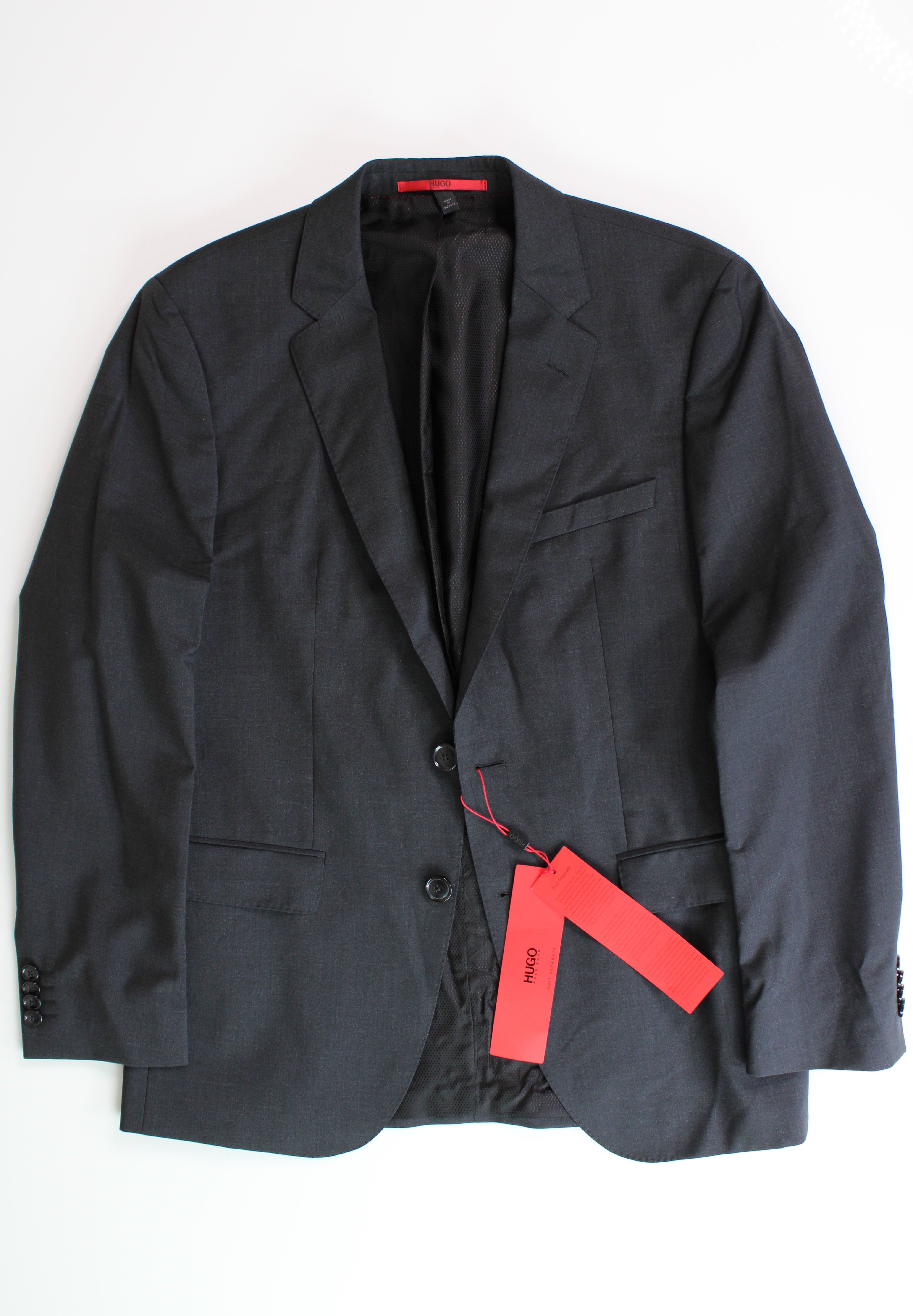 Hugo Boss Jeffrey Black Regular FIT Suit Jacket 40L Sport Coat Dark Grey