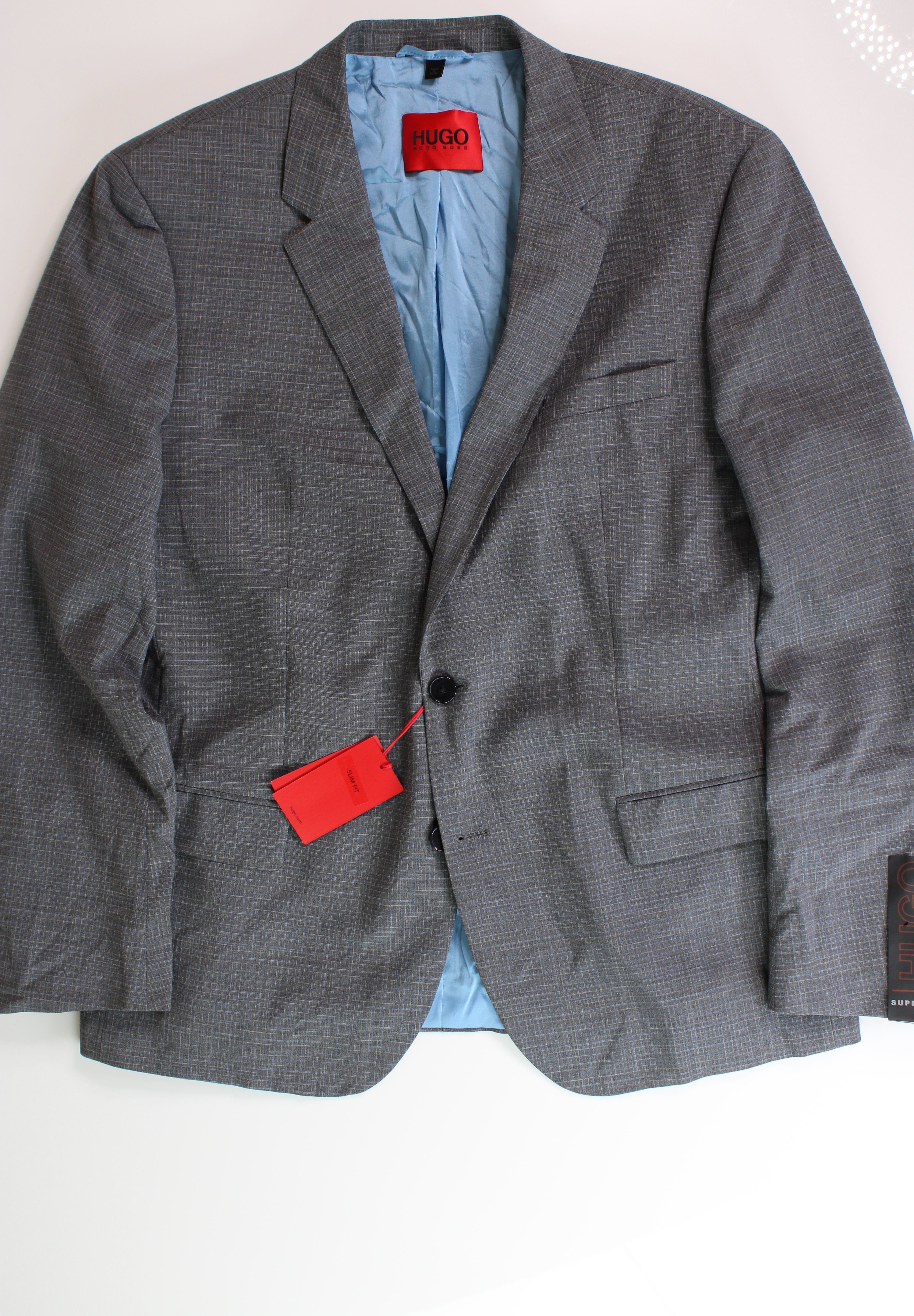 HUGO Men's Slim-Fit Stretch Mélange Wool Suit Jacket 46R Mid Grey