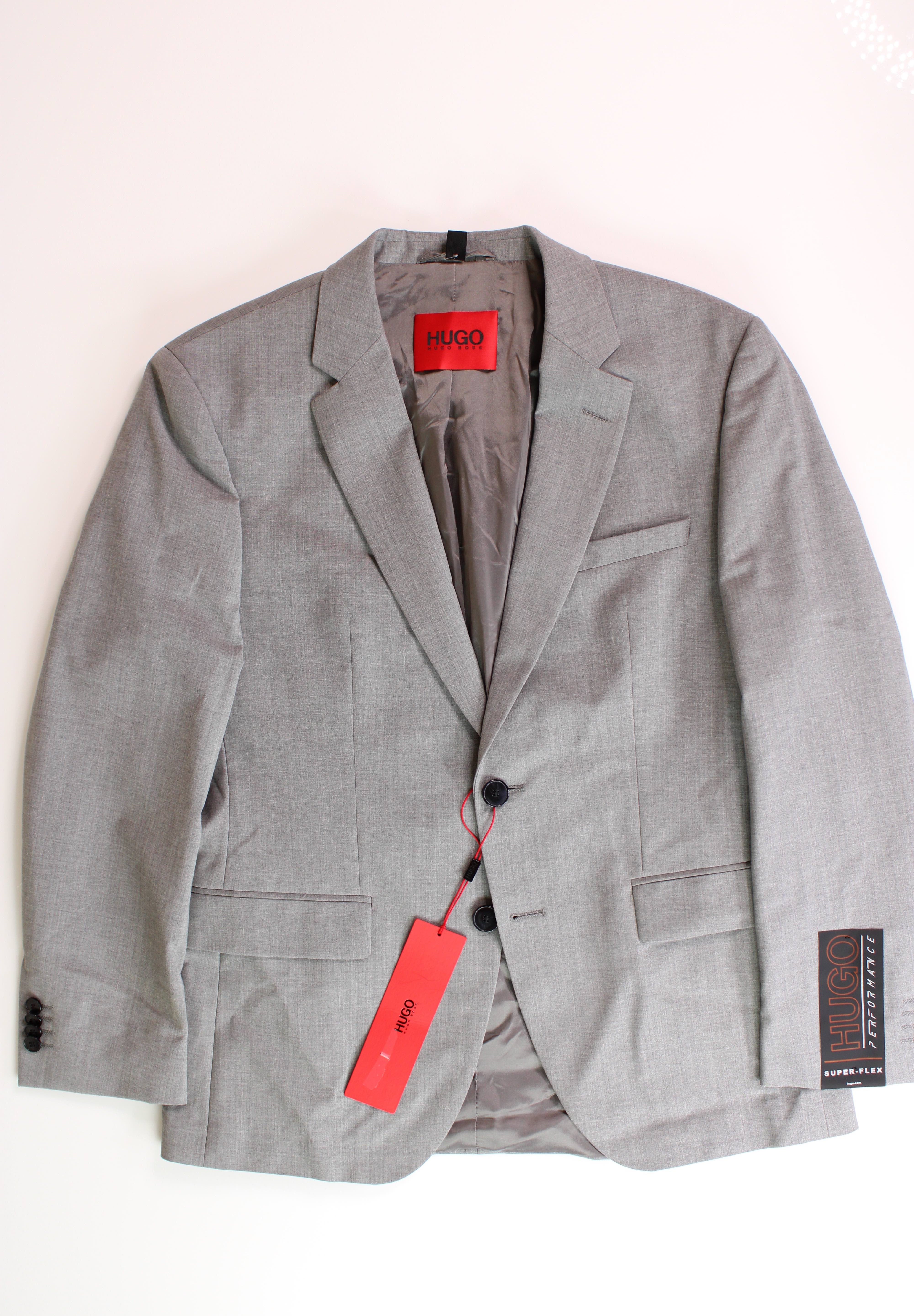 HUGO Boss Men's Gray Textured Modern-Fit Wool Suit Jacket 36S