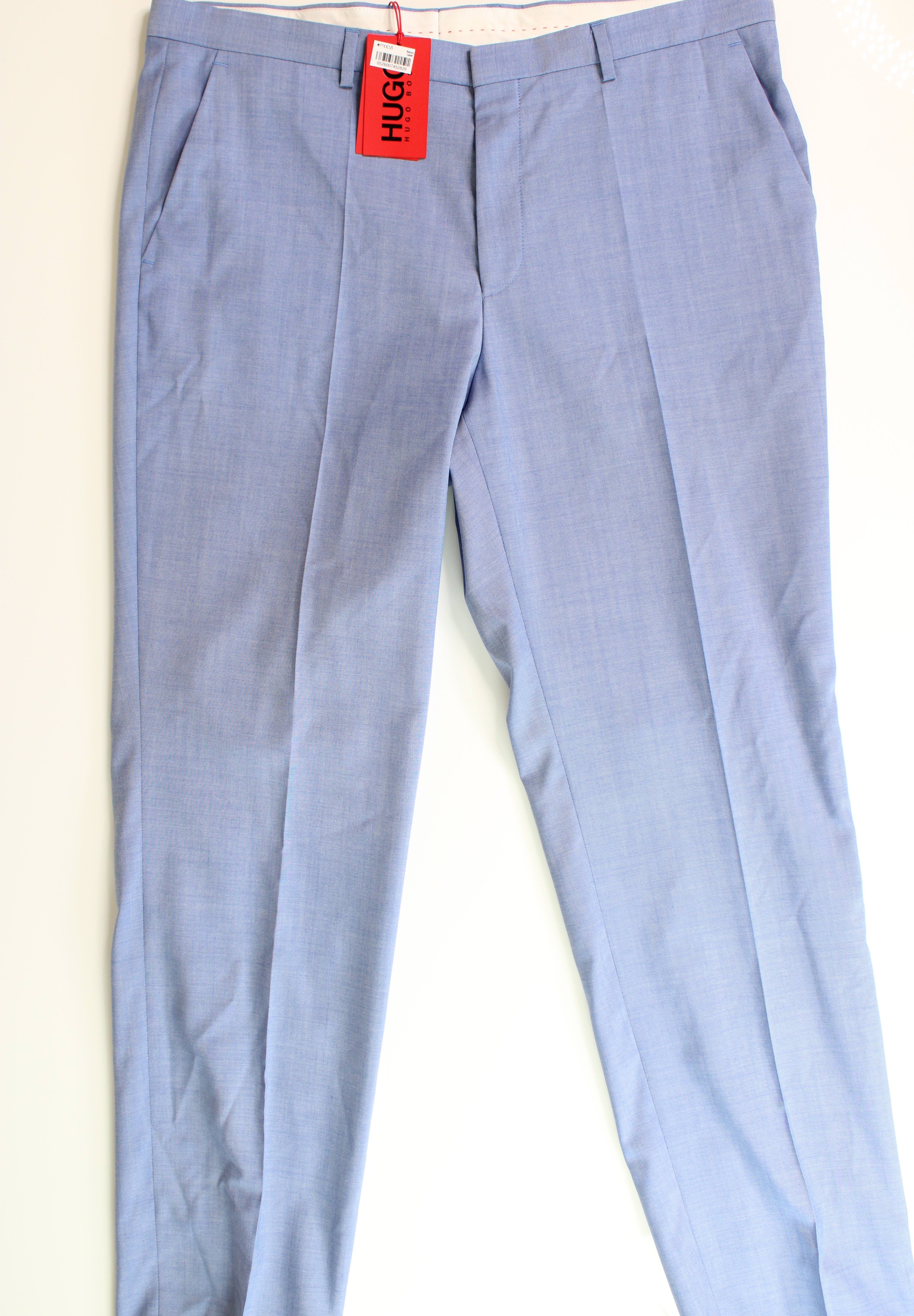 Hugo Boss Men's Chambray Blue Solid Modern-Fit Wool Dress Pants Size 30 x 32