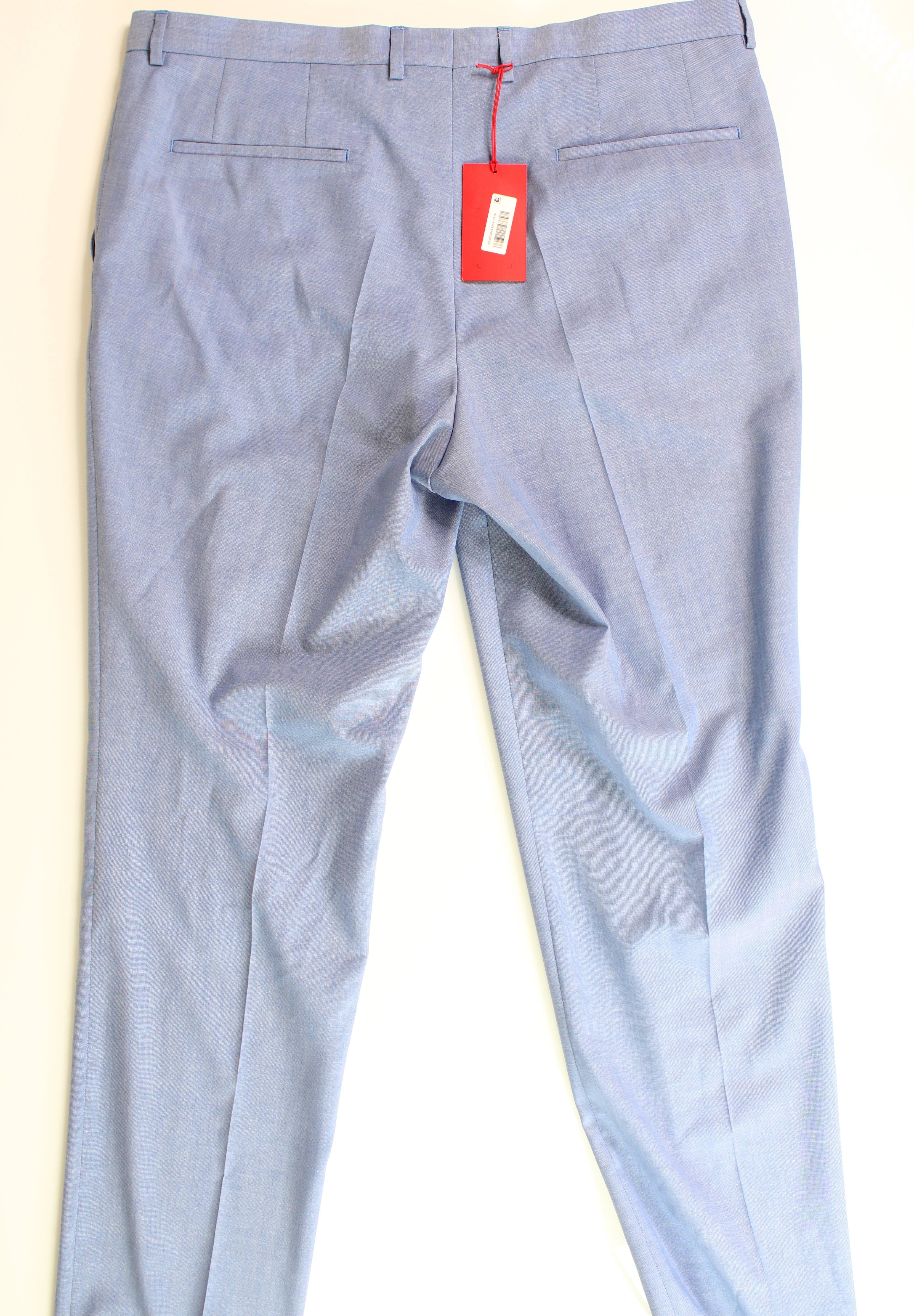 Hugo Men's Chambray Blue Solid Modern-Fit Wool Suit Dress Pants 38 x 32