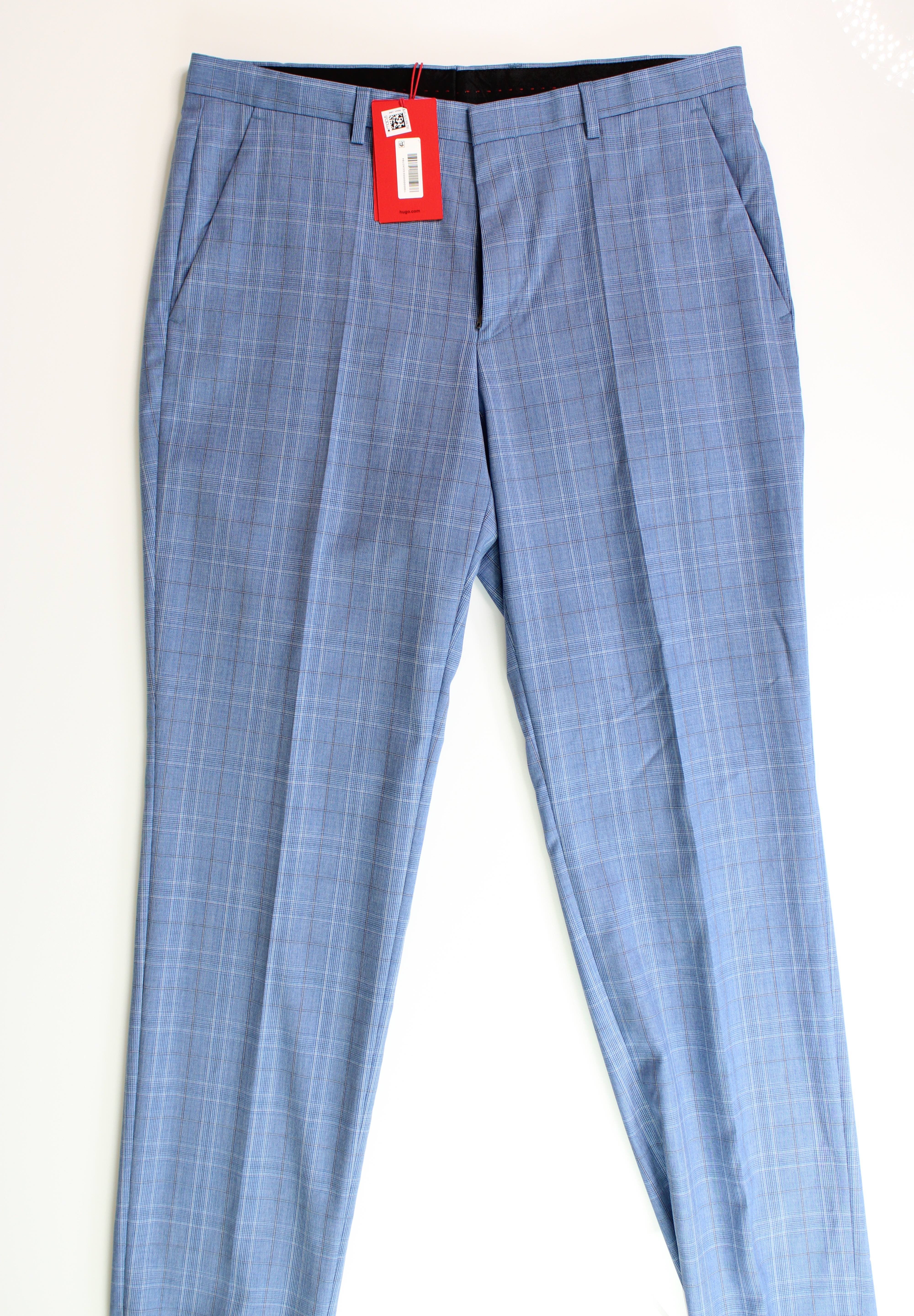 HUGO Boss Men's Modern-Fit Check Wool Dress Pants 32 x 32 blue plaid