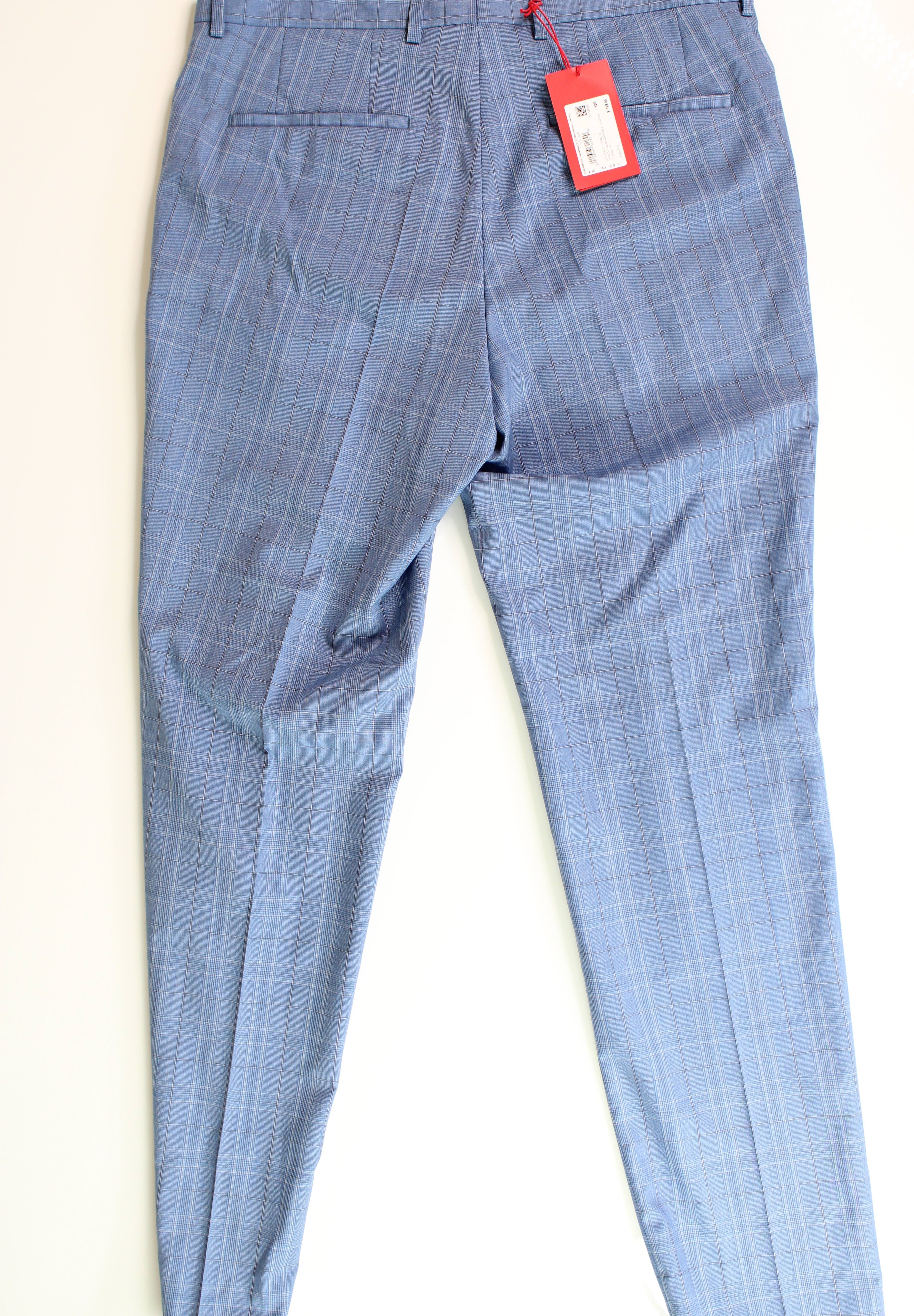 HUGO Boss Men's Modern-Fit Check Wool Dress Pants 32 x 32 blue plaid