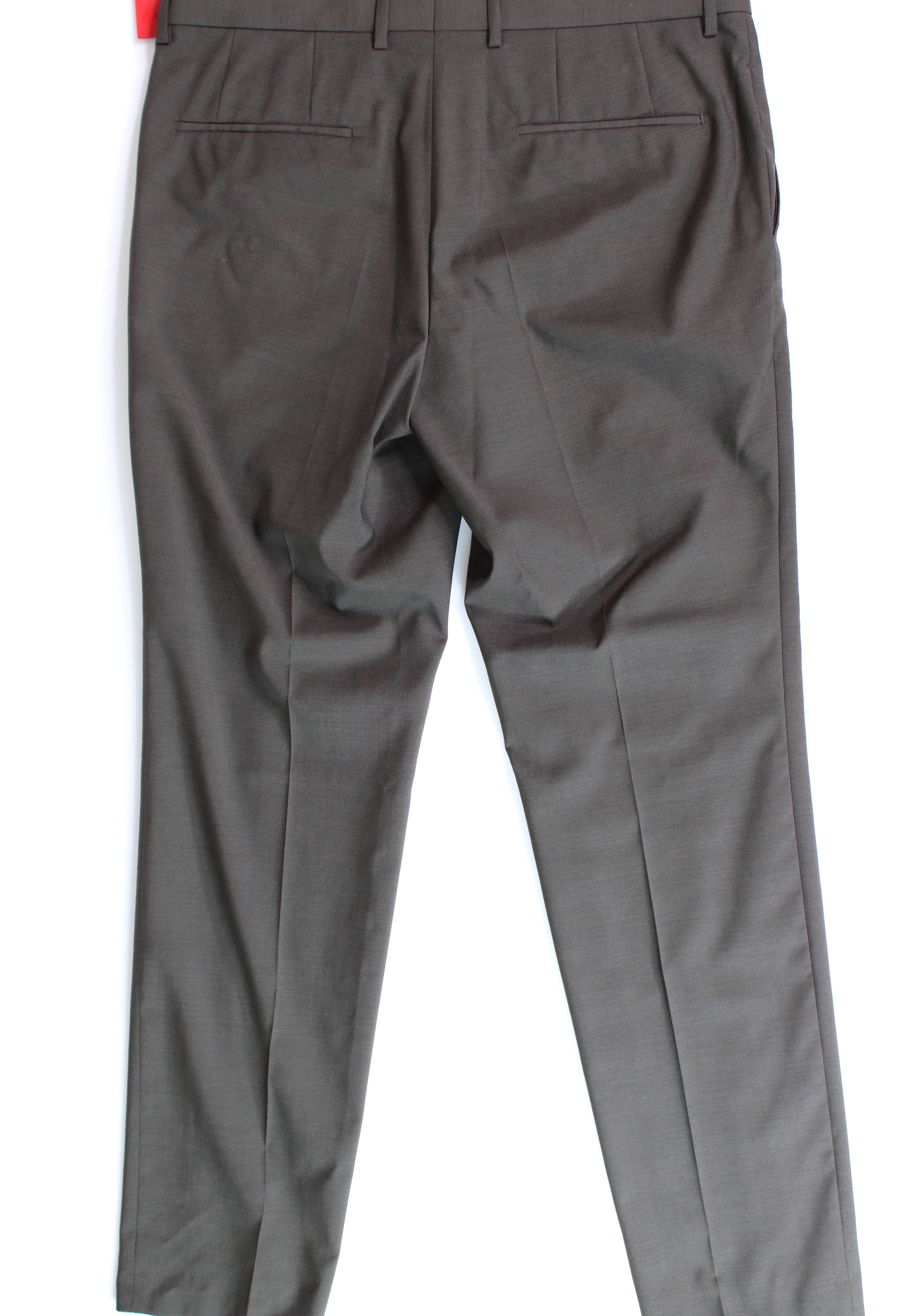 HUGO Boss Mens Slim-Fit Olive Green Wool Dress Pants 34 x 32