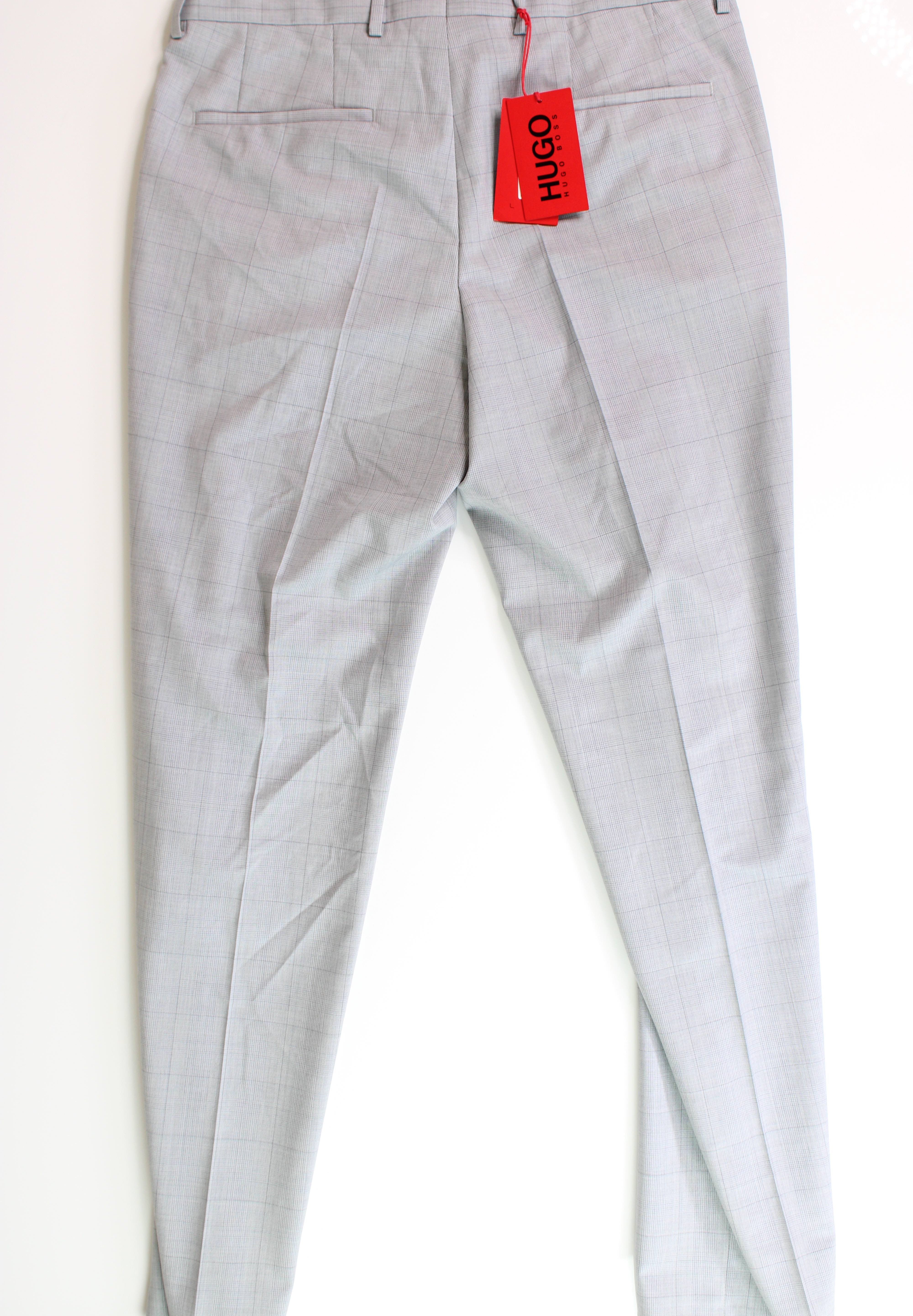 HUGO BOSS Men's Dress pants Light Gray 32 x 32 Modern-Fit Check Wool