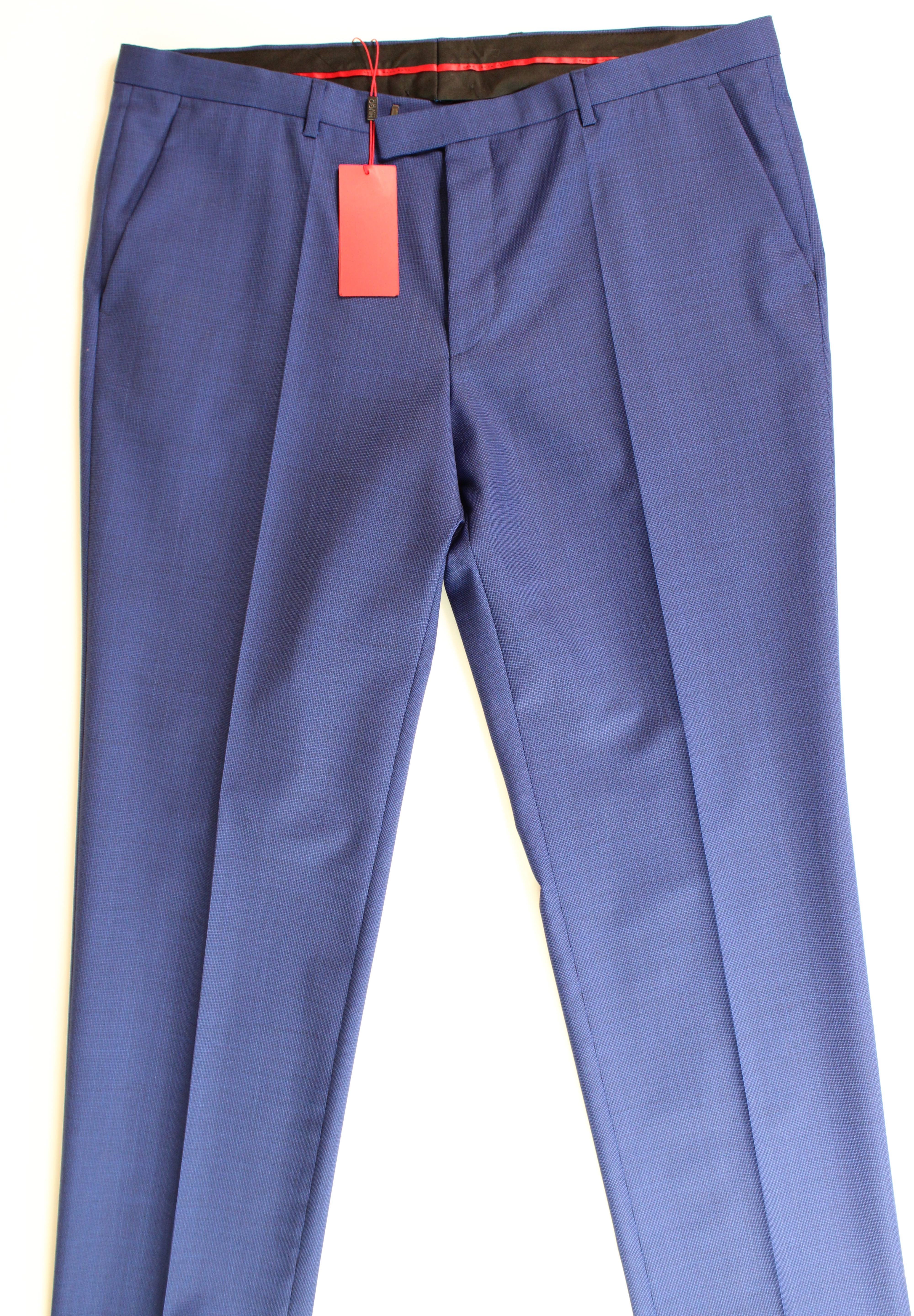 HUGO BOSS Mens Simmons Modern-Fit Bold Blue Dress Pants 40 x 32