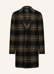 Hugo Boss Mens Cam Check Relaxed Fit Wool Over Coat 42R / Dark Green Brown