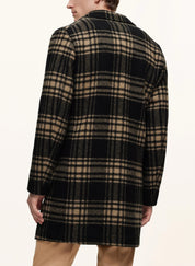 Hugo Boss Mens Cam Check Relaxed Fit Wool Over Coat 42R / Dark Green Brown