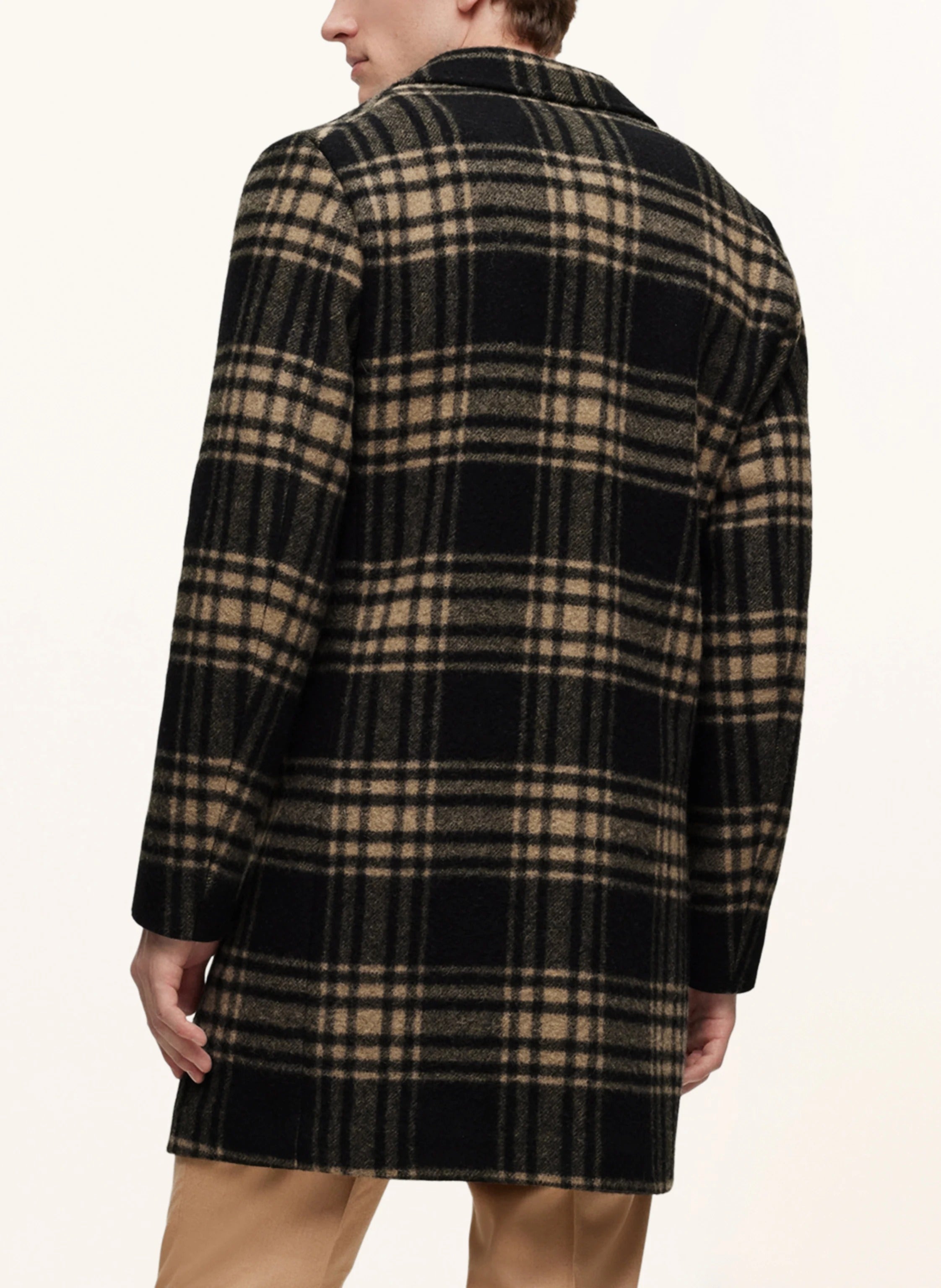 Hugo Boss Mens Cam Check Relaxed Fit Wool Over Coat 42R / Dark Green Brown