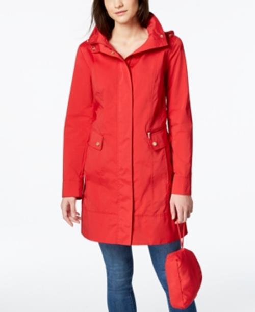 COLE HAAN Petite XS Packable Hooded Water-Resistant Raincoat PXS Red