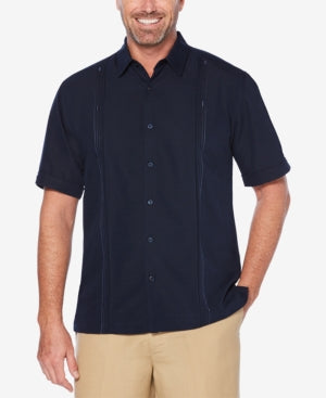 Cubavera Men's Double Tuck Short Sleeve Button Down Shirt Navy Blue Blaze XL