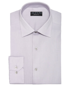 ALFANI Mens Bedford Cord Classic Fit Dress Shirt Silver 18 18.5