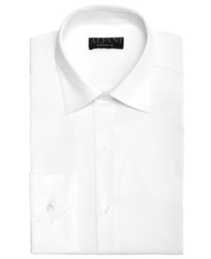 ALFANI Mens Bedford Cord Classic Fit Dress Shirt White 14 14.5 32 33