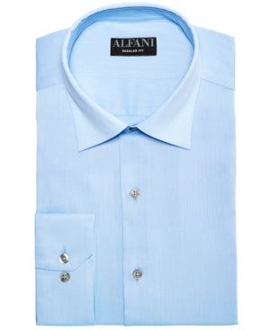 Alfani Mens Regular Fit Button Down Shirt Light Blue 17-17.5 32-33