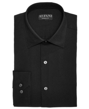 Alfani Mens Athletic fit Dress Shirt Small 14-14.5 32-33 Black Solid