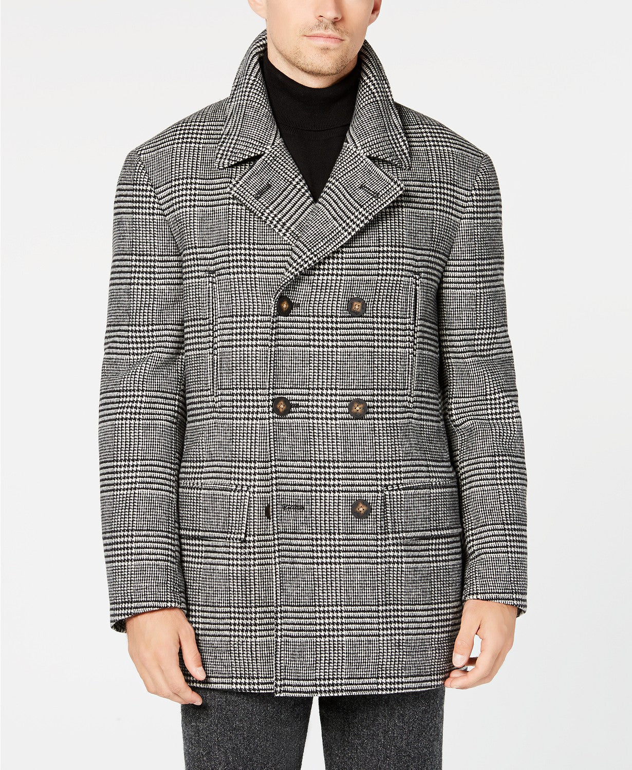 Lauren Ralph Lauren Mens Luke Double Breasted Peacoat Coat 36 S White Plaid
