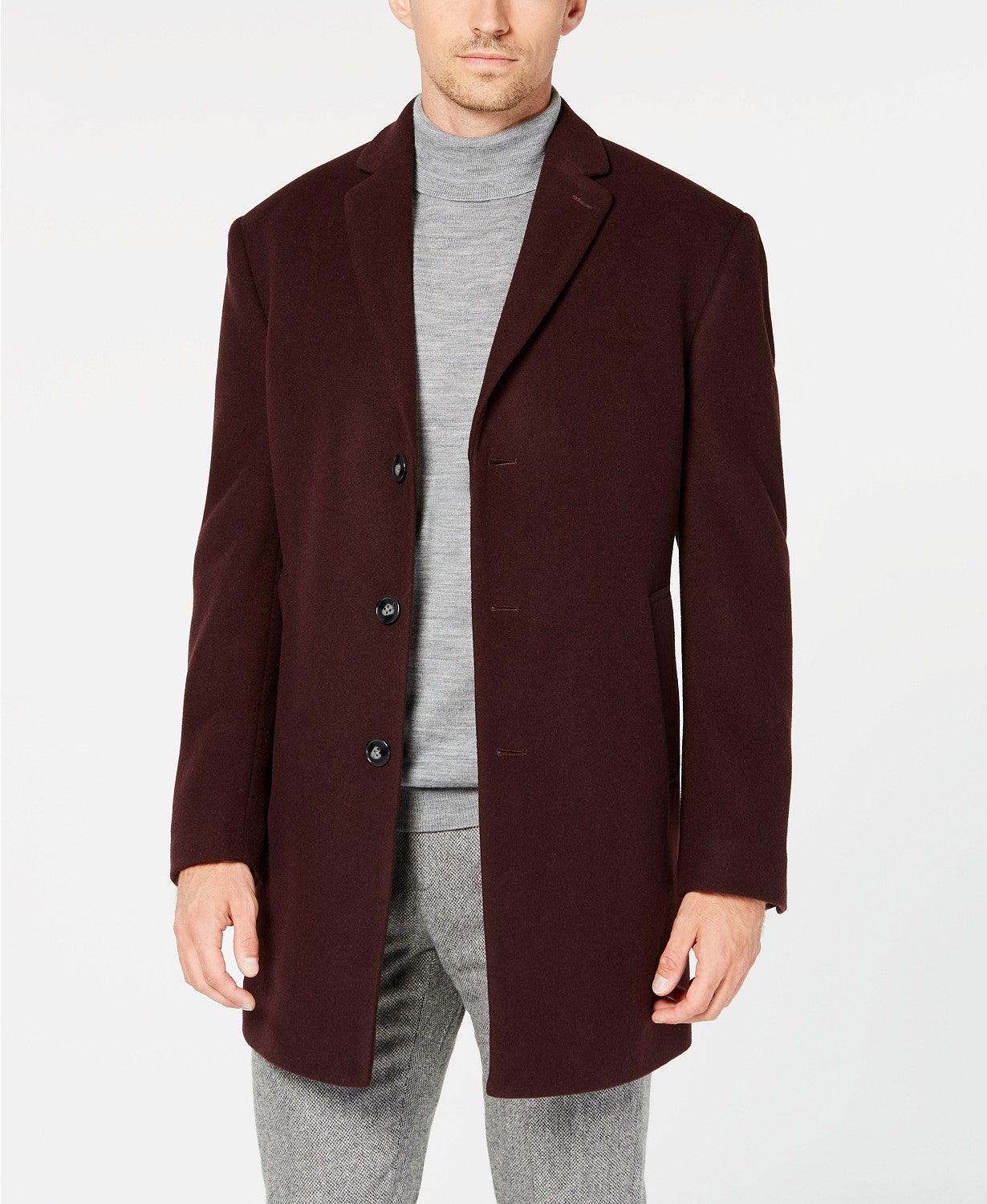 Calvin Klein Men's Prosper Slim Fit Overcoat Burgundy 44L